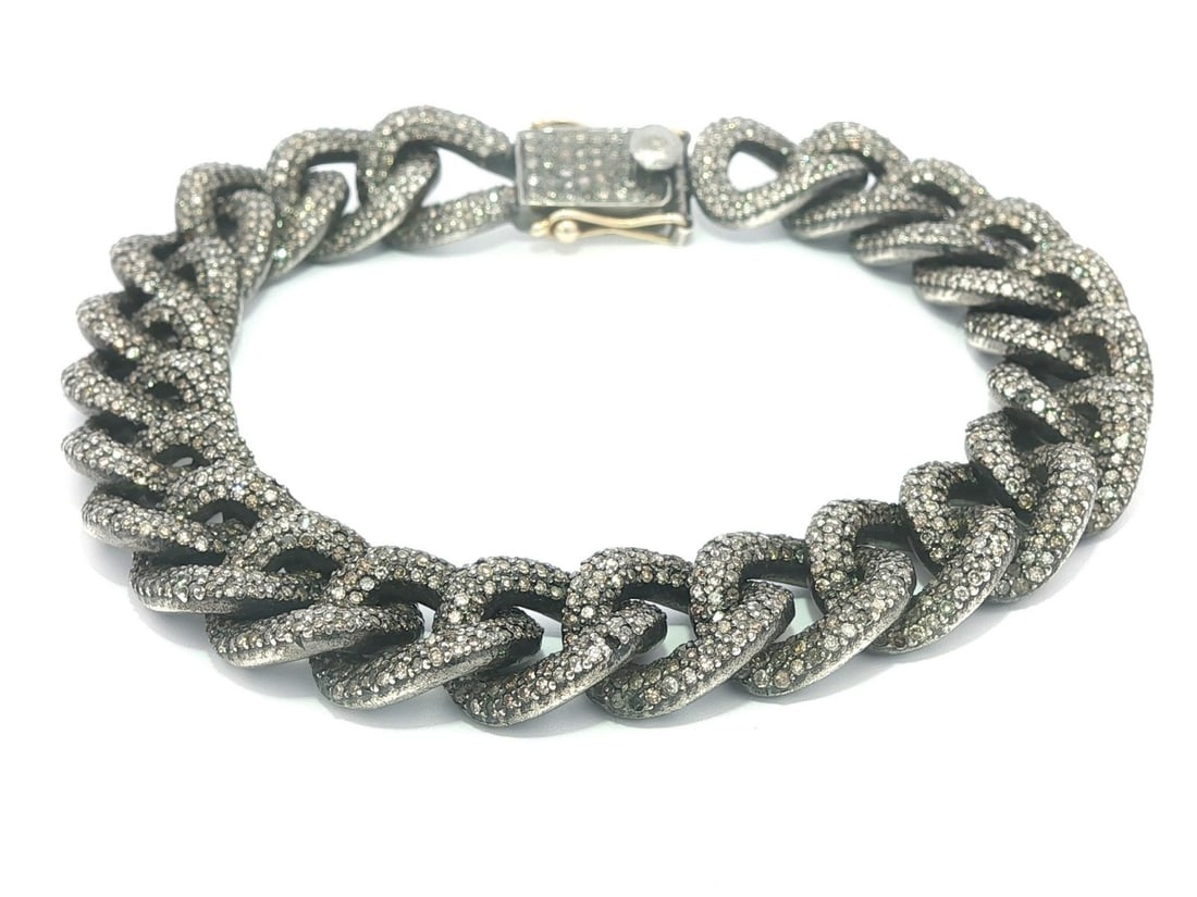 Diamond Pave Blackened Silver Curb Link Bracelet with 14k Clasp (1 of 7)