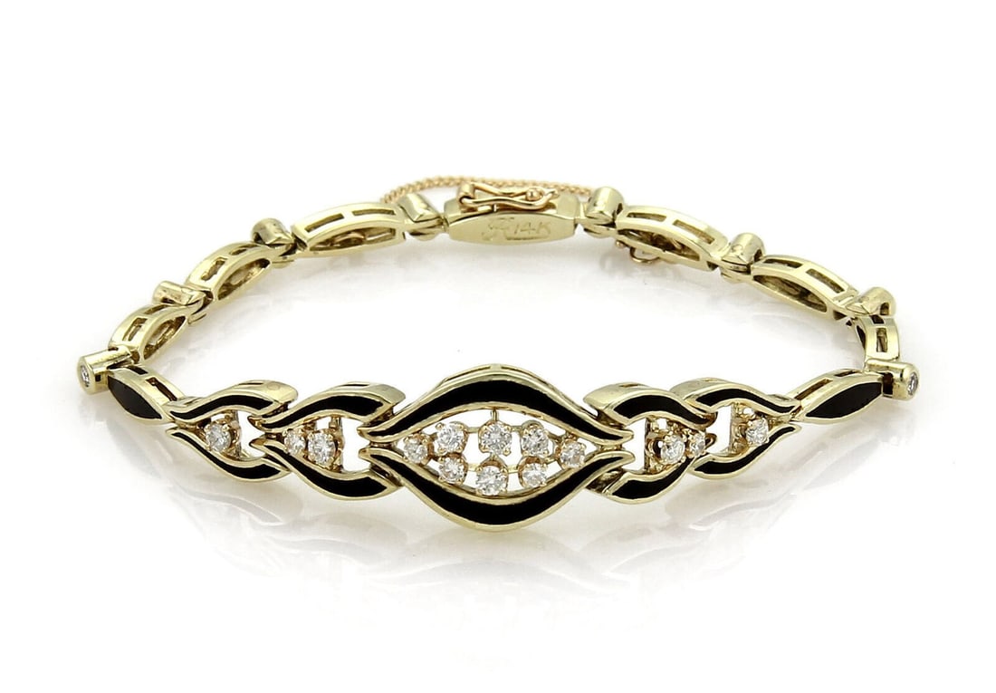 14k Yellow Gold Link Bracelet with Diamond and Enamel Detailing (1 of 5)