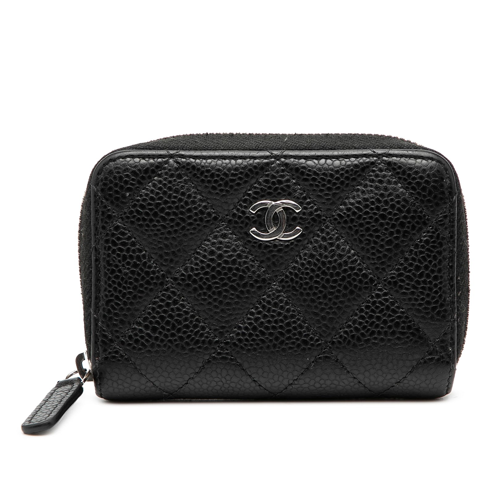 Black Chanel Quilted Caviar Leather Zip Coin Purse with Back Slip Pocket (1 of 7)