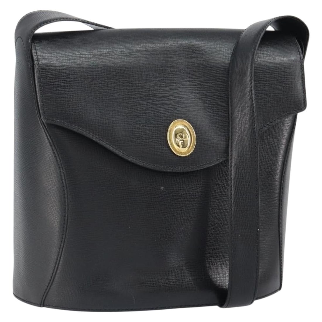 Black Leather Christian Dior Shoulder Bag with Gold Accents: Black Leather Christian Dior Shoulder Bag with Gold Accents This Christian Dior shoulder bag features a black and gold leather exterior with an adjustable strap drop. The bag shows reasonable wear and