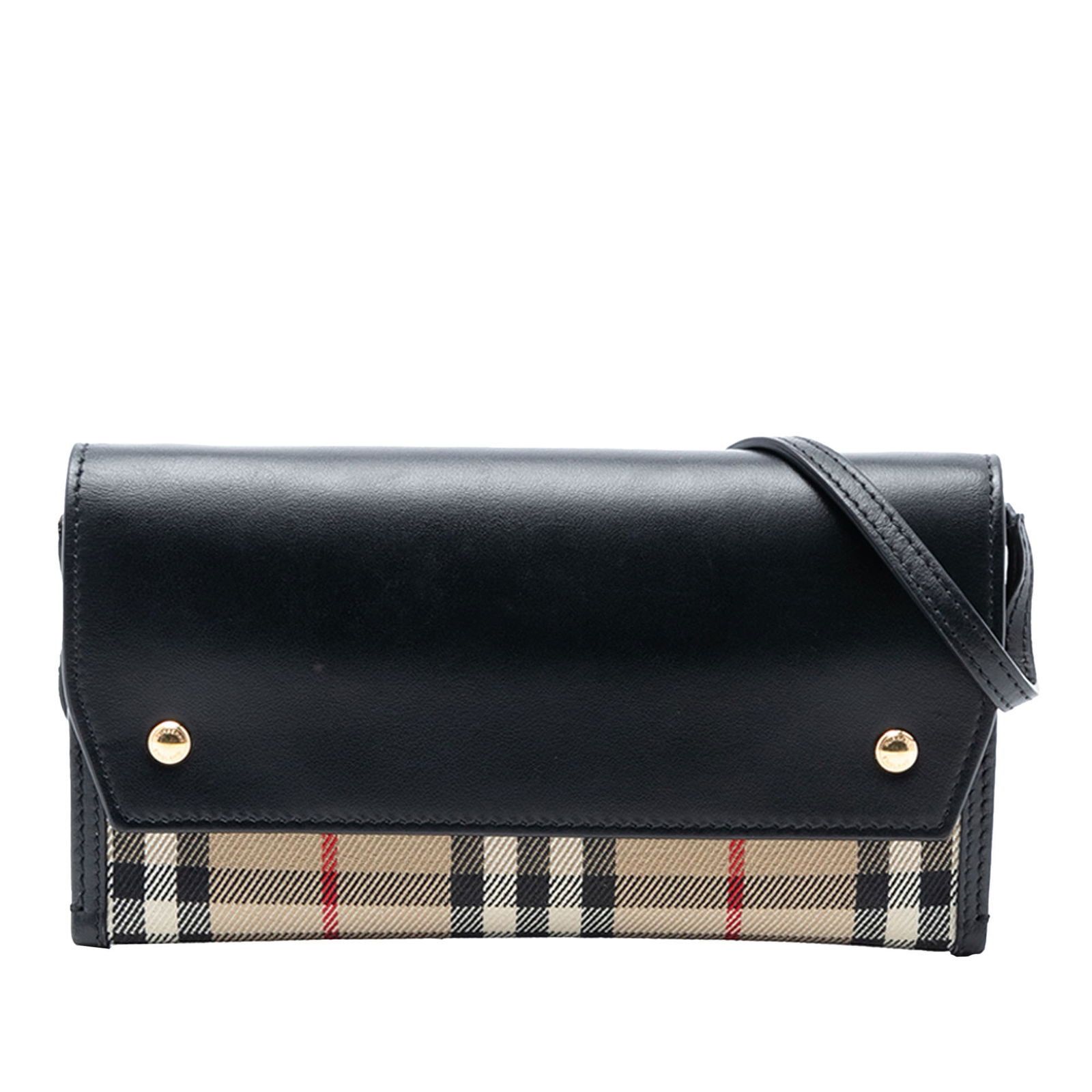 Burberry House Check Canvas Leather Crossbody Phone Pouch Bag: Burberry House Check Canvas Leather Crossbody Phone Pouch Bag This Burberry House Check Canvas and Leather Phone Pocket Crossbody features a canvas body with leather trim, a flat leather strap, a fron
