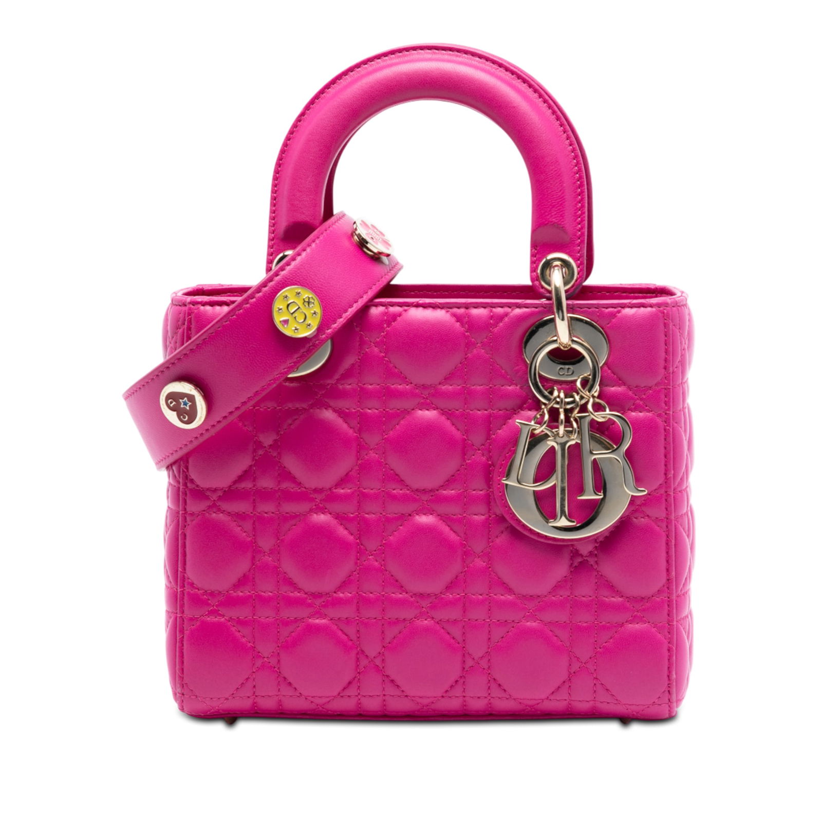 Dior Lady Dior Small My ABCDior Pink Quilted Leather Bag: Dior Lady Dior Small My ABCDior Pink Quilted Leather Bag This Small Lambskin Cannage My ABCDior Lady Dior bag features a quilted leather body in pink, flat leather handles, and a detachable flat leath