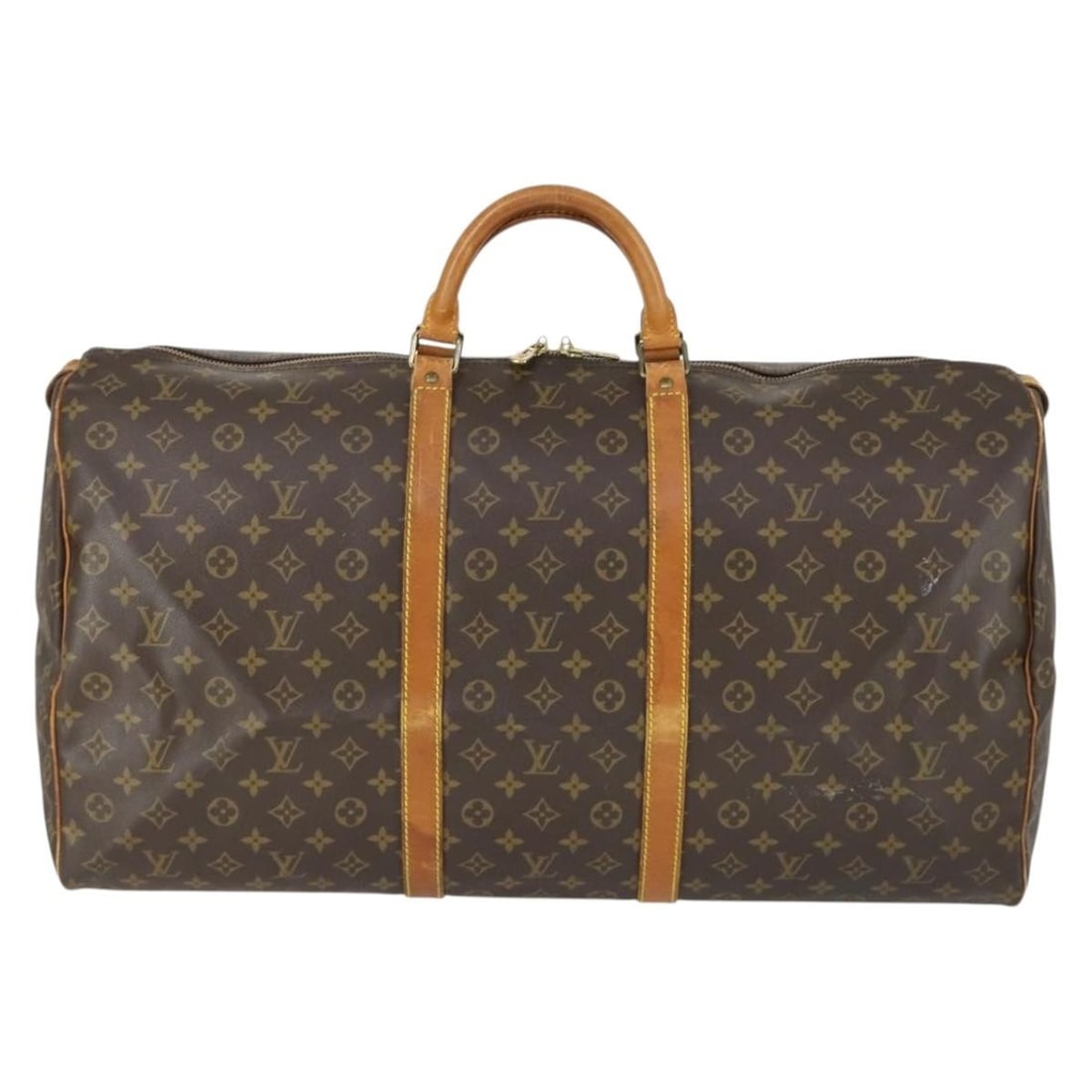 Monogram Canvas Louis Vuitton Keepall Duffel Bag 60cm: Monogram Canvas Louis Vuitton Keepall Duffel Bag 60cm This Louis Vuitton Keepall bag features the iconic monogram canvas in brown, designed for unisex use. The bag measures 60cm x 30cm x 26cm and is c