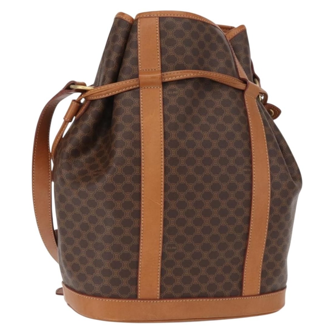 Celine Shoulder Bag Macadam Canvas Brown PVC Leather Gold with Dust Bag (1 of 18)