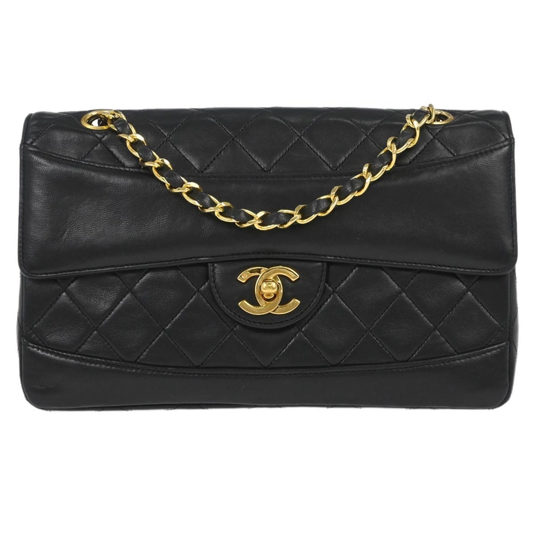 Small Black Leather Matelasse Flap Shoulder Bag by Chanel: Small Black Leather Matelasse Flap Shoulder Bag by Chanel This Chanel shoulder bag features a classic black matelasse leather exterior with a flap turnlock closure. The bag is designed with a small si
