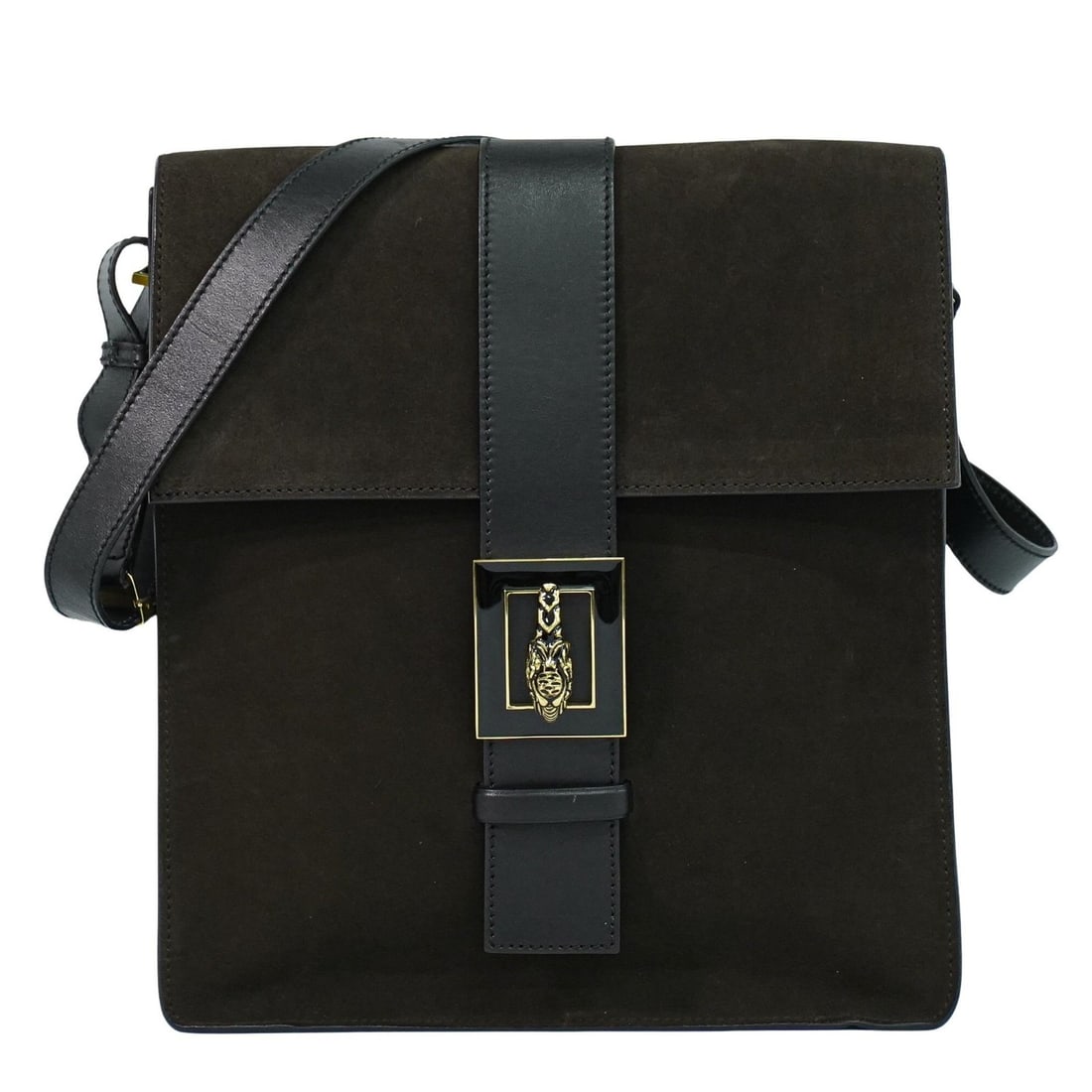 Gucci Suede Shoulder Bag with Tiger Head Brown 26x28x7cm: Gucci Suede Shoulder Bag with Tiger Head Brown 26x28x7cm This Gucci Tiger Head shoulder bag is crafted in brown suede, designed for female use. It features a signature tiger head detail and shows sign