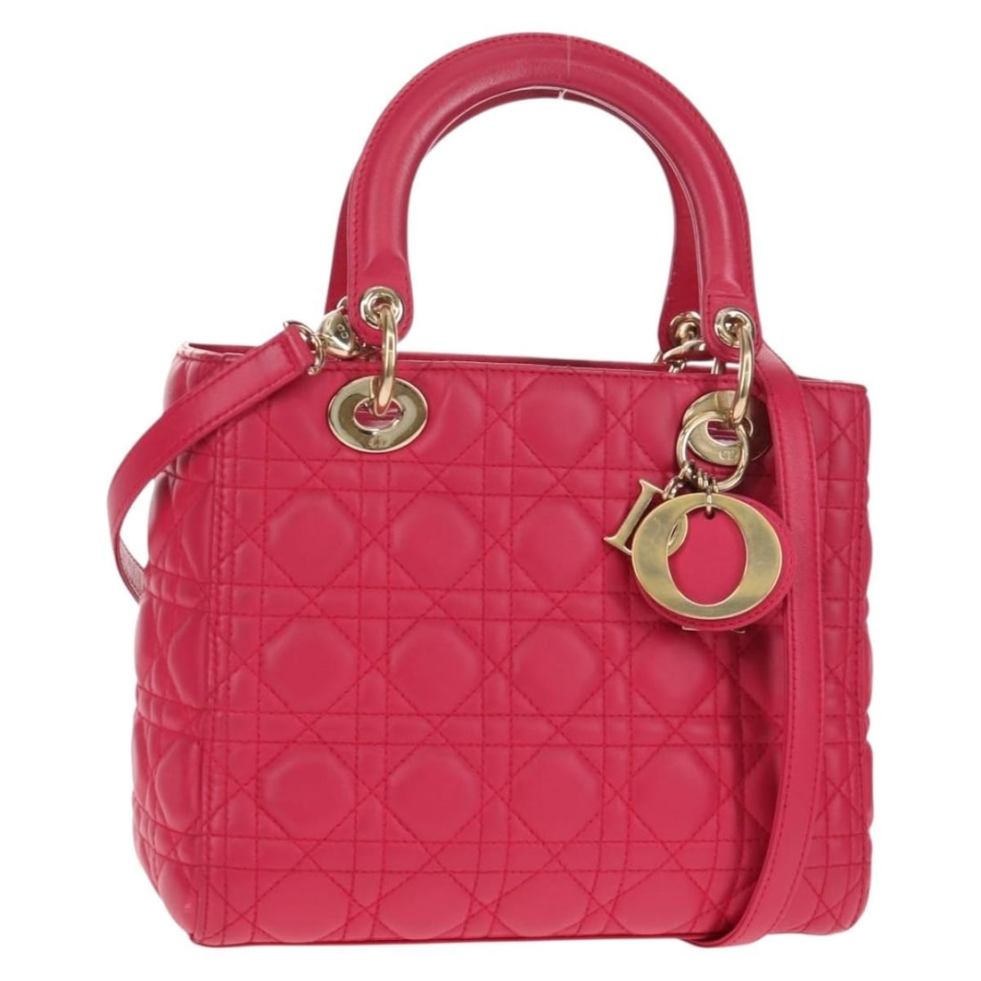 Christian Dior Canage 2way Hand Bag Pink Gold Lamb Skin Auth 121358V: Christian Dior Canage 2way Hand Bag Pink Gold Lamb Skin Auth 121358V Introducing the elegant Christian Dior Canage Lady Dior Hand Bag, crafted from luxurious lambskin in a stunning pink and gold color