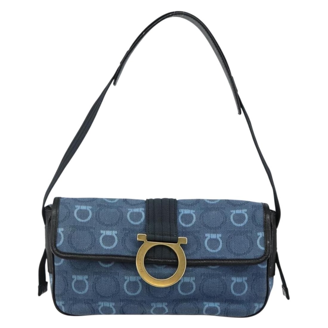 Gancini Canvas Shoulder Purse by Salvatore Ferragamo in Navy (1 of 18)