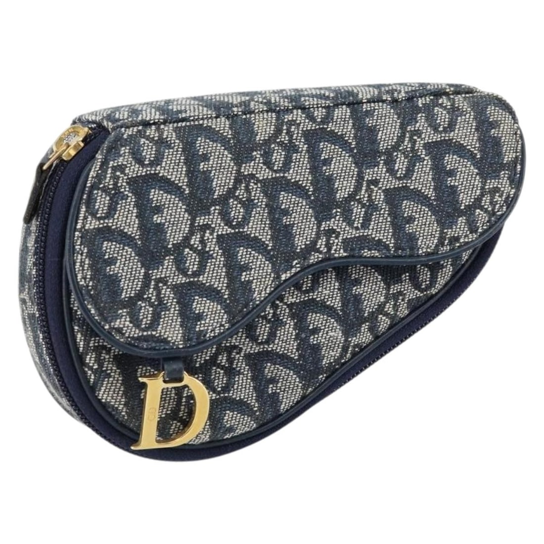 Christian Dior Navy Gold Trotter Canvas Saddle Pouch Auth: Christian Dior Navy Gold Trotter Canvas Saddle Pouch Auth This Christian Dior Trotter Canvas Saddle Pouch is a stylish accessory that combines functionality with luxury. Crafted in Spain from high-qua