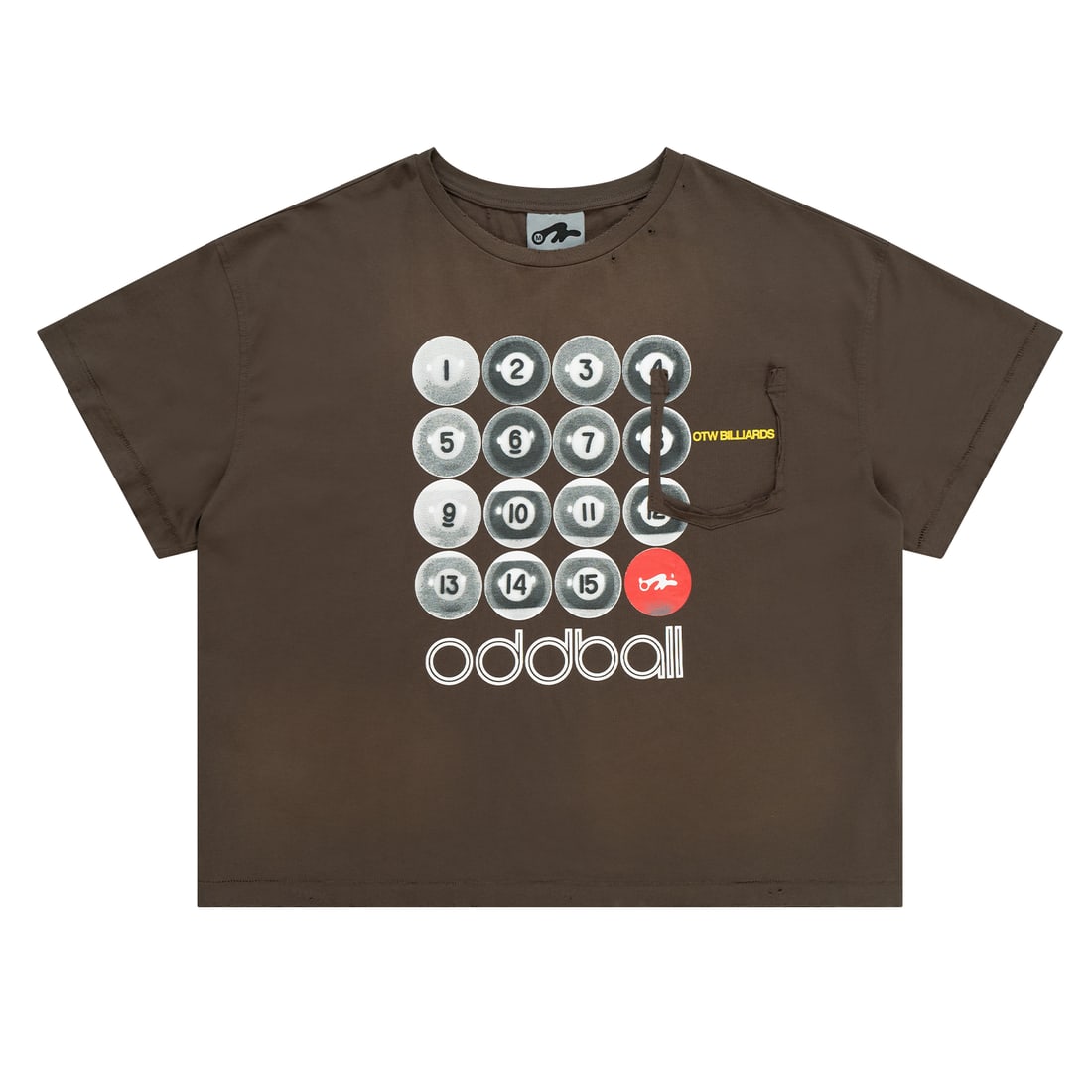 Oddball Graphic Brown Cotton T-Shirt by OTW Extra Large: Oddball Graphic Brown Cotton T-Shirt by OTW Extra Large The OTW Oddball Brown Tee is crafted from soft, breathable cotton and features a distinctive brown color. The shirt is designed with a bold "Odd