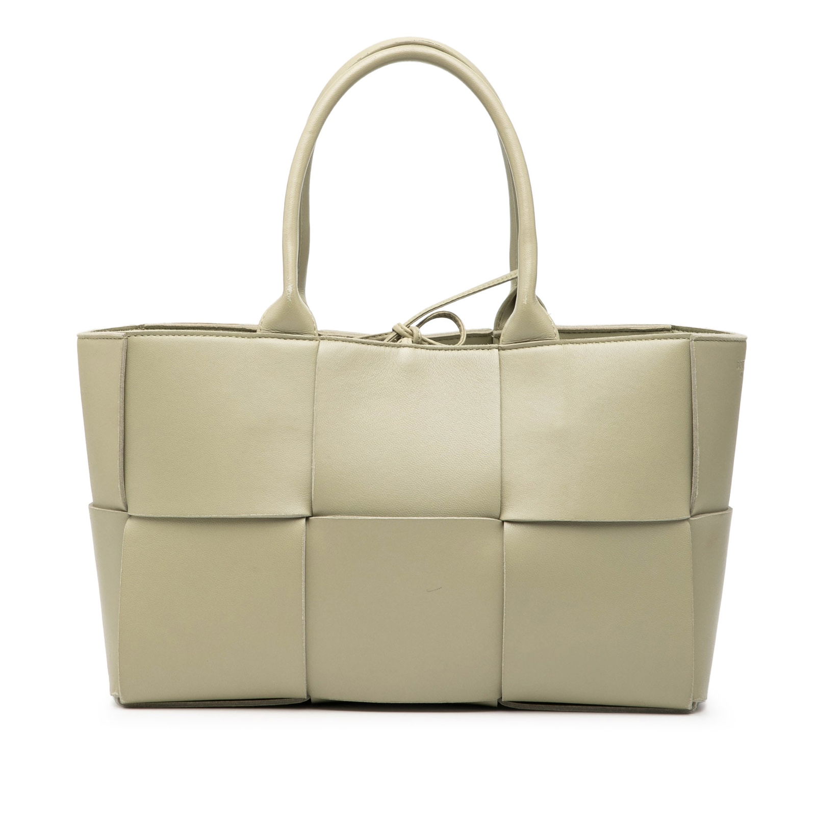 Green Bottega Veneta Arco Maxi Intrecciato Small Nappa Leather Tote Bag: Green Bottega Veneta Arco Maxi Intrecciato Small Nappa Leather Tote Bag This Bottega Veneta Small Nappa Maxi Intrecciato Arco Tote features a green nappa leather body with the signature maxi intreccia