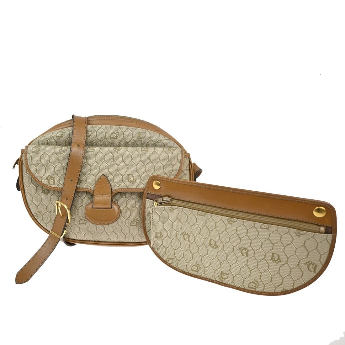 Beige Canvas Honeycomb Christian Dior Vintage Shoulder Bag with Leather Trim: Beige Canvas Honeycomb Christian Dior Vintage Shoulder Bag with Leather Trim This pre-owned Christian Dior vintage Honeycomb shoulder bag is crafted from beige canvas with leather accents. Designed fo