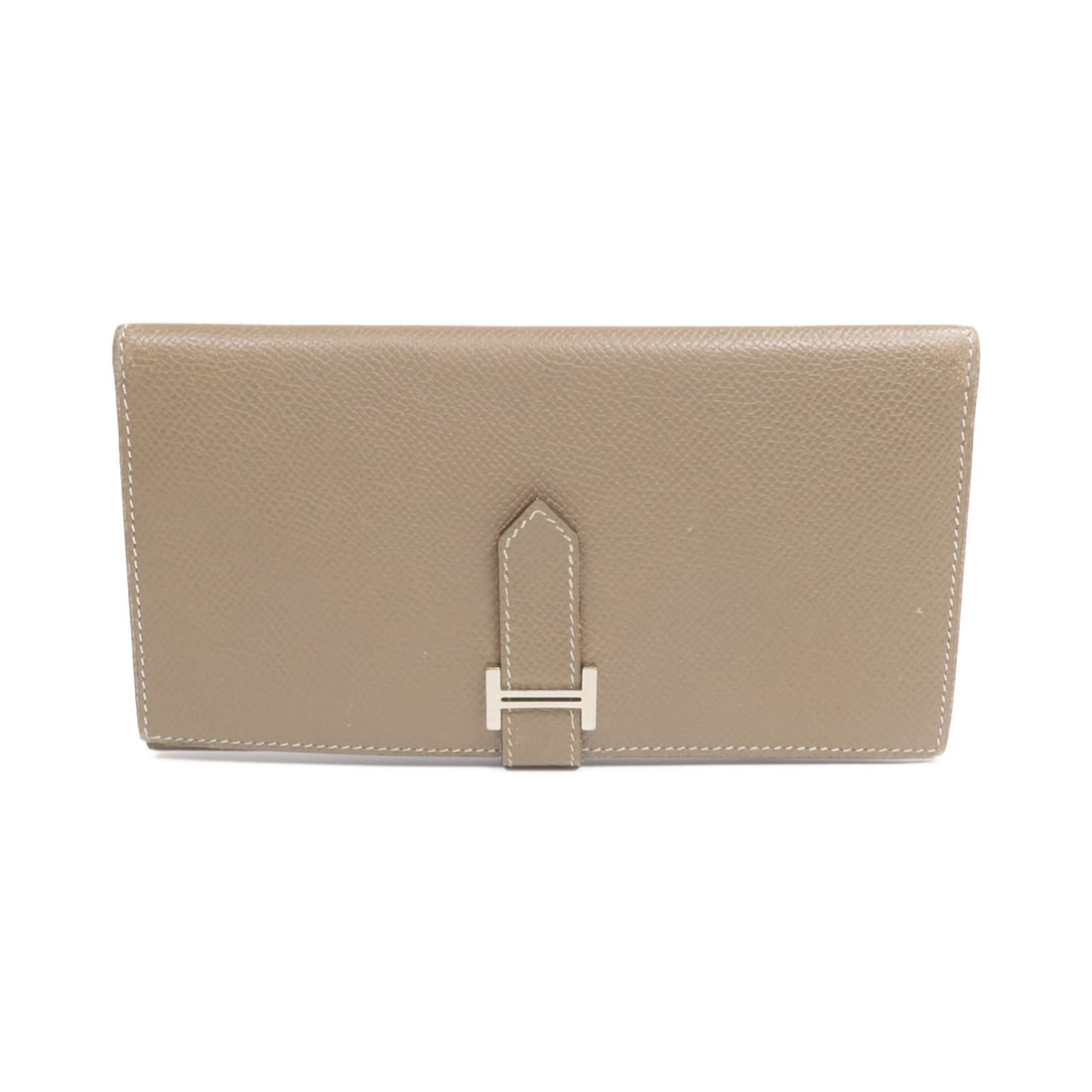Bearn Long Wallet in Gray Epsom Calfskin with Palladium Hardware: Bearn Long Wallet in Gray Epsom Calfskin with Palladium Hardware This Hermes Bearn long wallet features a classic bifold design crafted from Epsom calfskin leather in a sophisticated gray tone. Made i