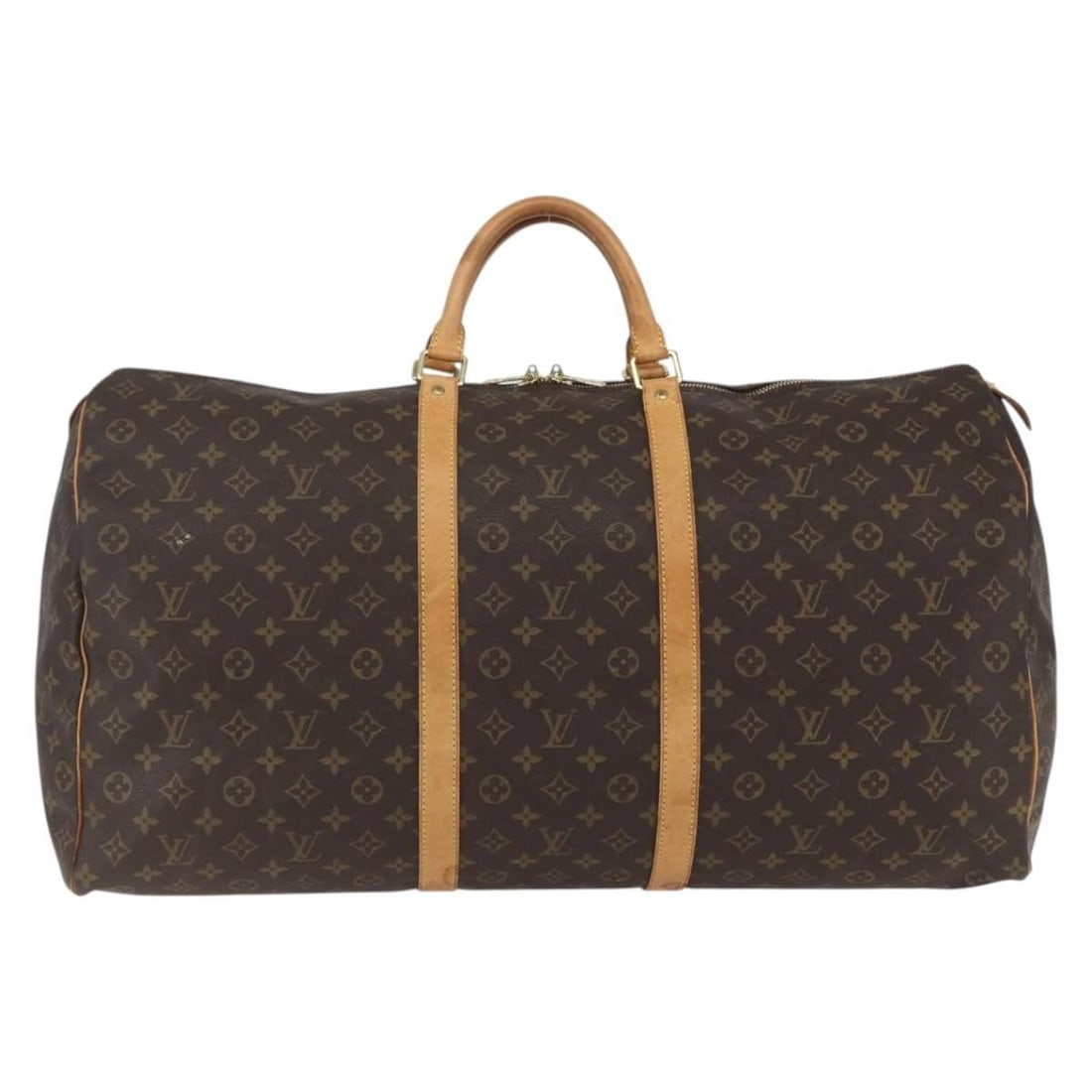 Keepall Monogram Canvas Travel Bag by Louis Vuitton: Keepall Monogram Canvas Travel Bag by Louis Vuitton This Louis Vuitton Keepall Bag features the iconic Monogram Canvas in brown and is designed for unisex use. The bag shows signs of regular wear, inc