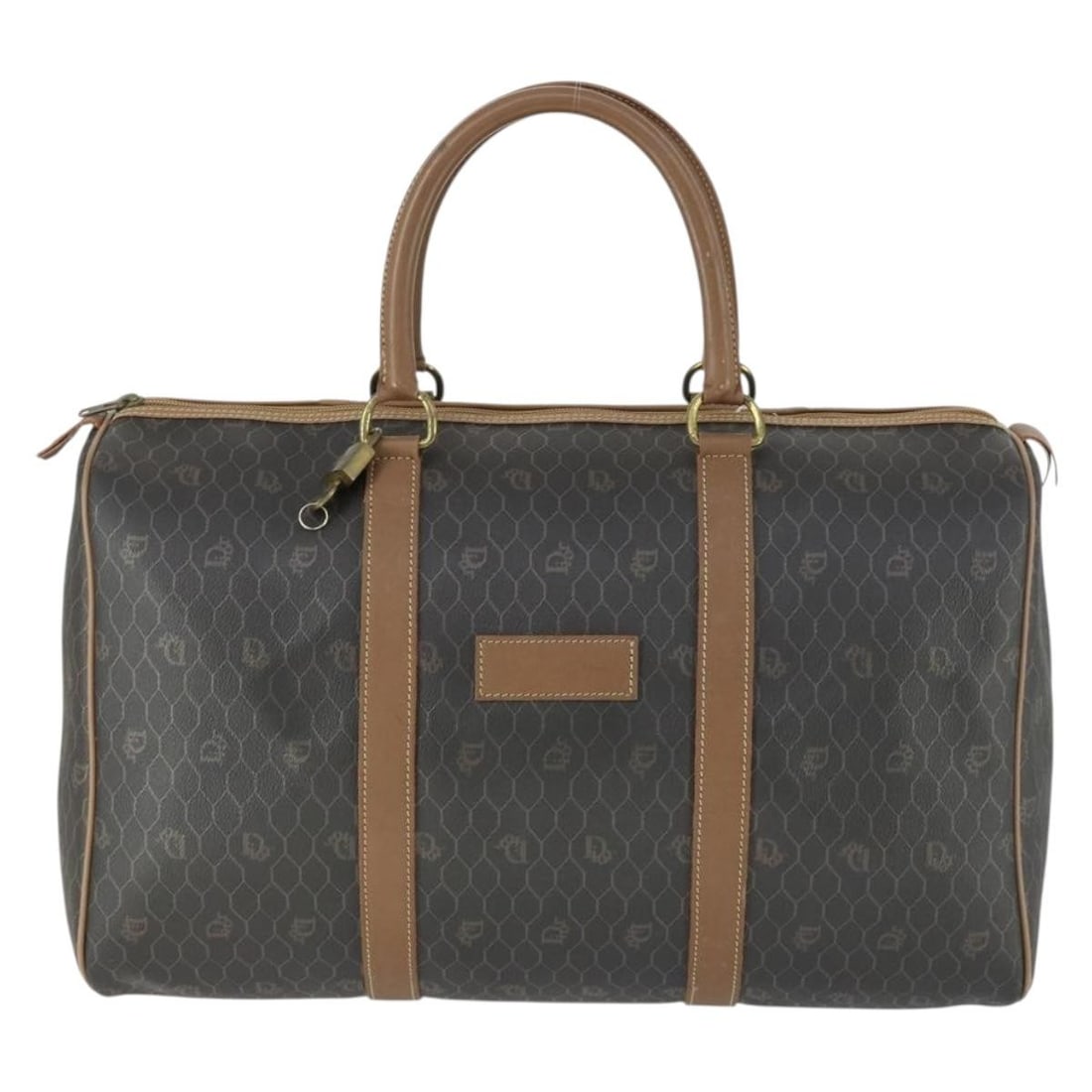 Dior Vintage Honeycomb Boston Canvas and Leather Handbag Black 44cm: Dior Vintage Honeycomb Boston Canvas and Leather Handbag Black 44cm This Christian Dior Vintage Honeycomb Boston bag is crafted from black canvas with leather accents. Designed for women, the bag feat