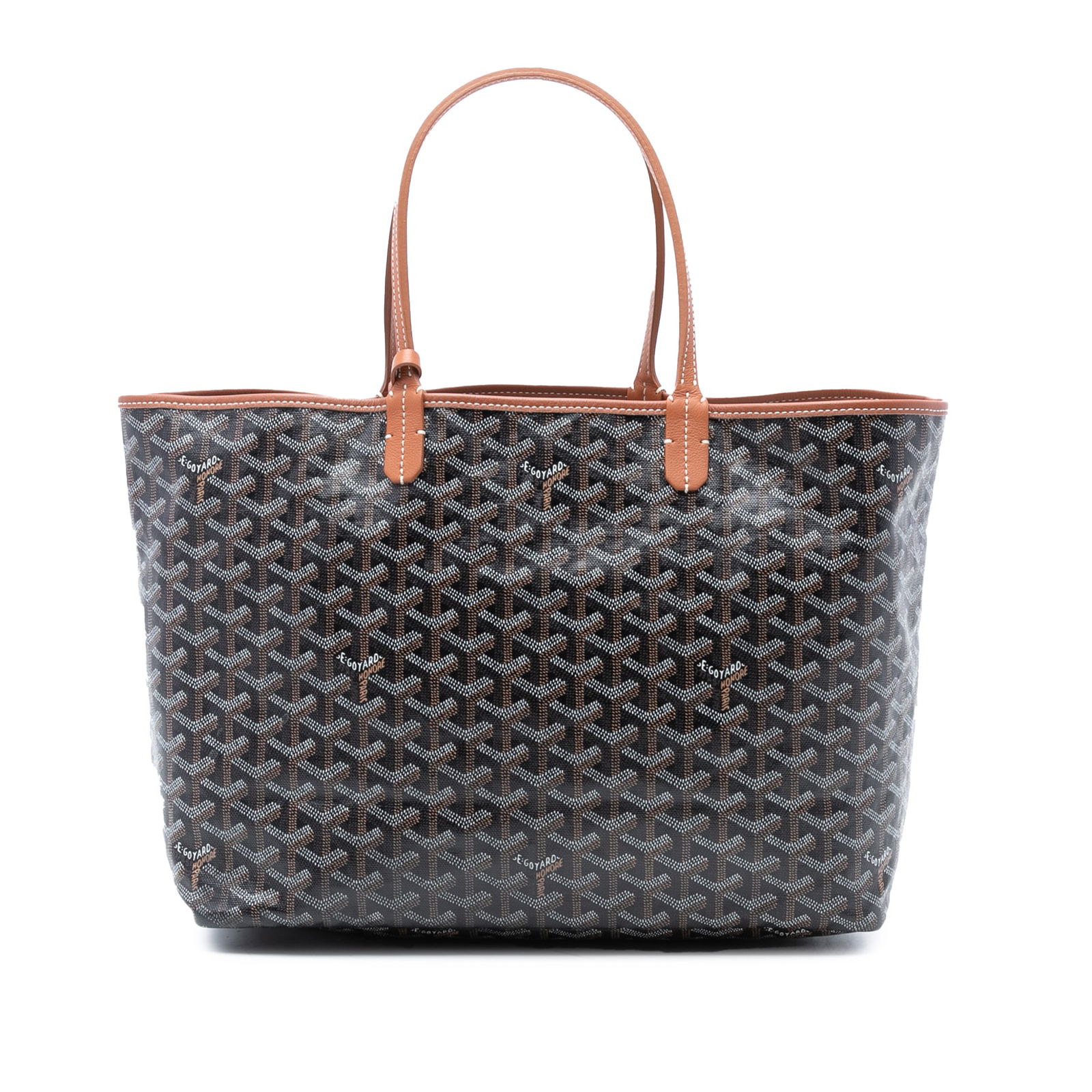 Goyard Saint Louis PM Tote with Detachable Pouch in Black Goyardine Canvas: Goyard Saint Louis PM Tote with Detachable Pouch in Black Goyardine Canvas The Saint Louis PM features a coated canvas body with leather trim, flat leather straps, an open top, and a detachable flap p