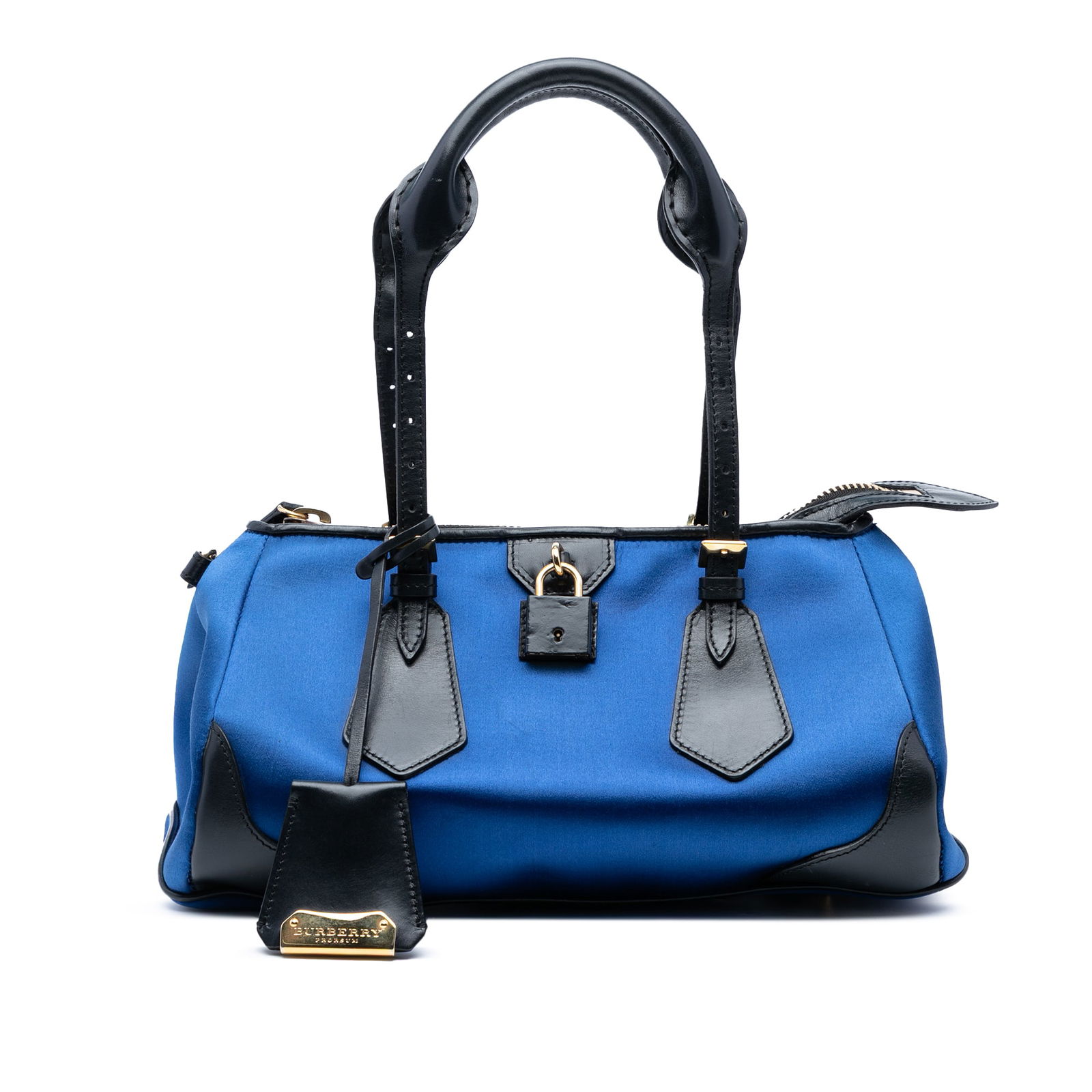 Burberry Satin Blaze Handbag Blue Leather Trim Italy: Burberry Satin Blaze Handbag Blue Leather Trim Italy Introducing the Burberry Satin Blaze Handbag, a sophisticated accessory featuring a luxurious satin body complemented by leather trim. This handbag