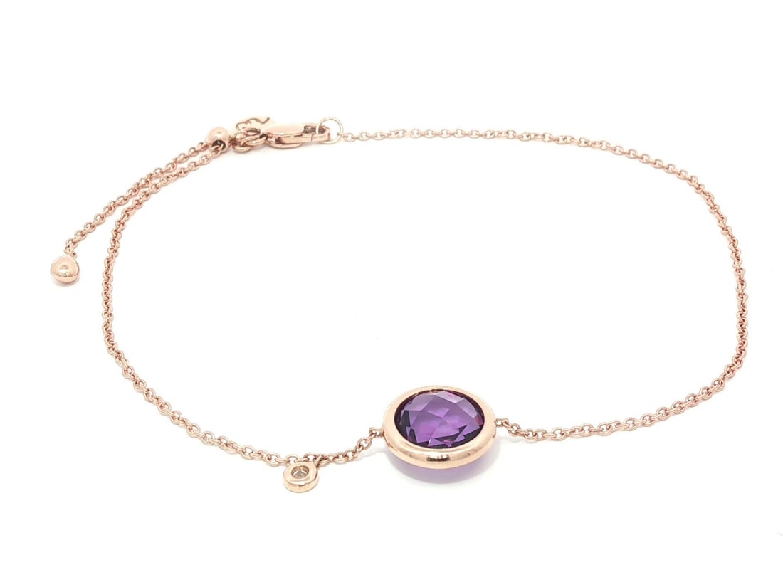 14k Rose Gold Amethyst Diamond Cable Link Bracelet Adjustable (1 of 7)