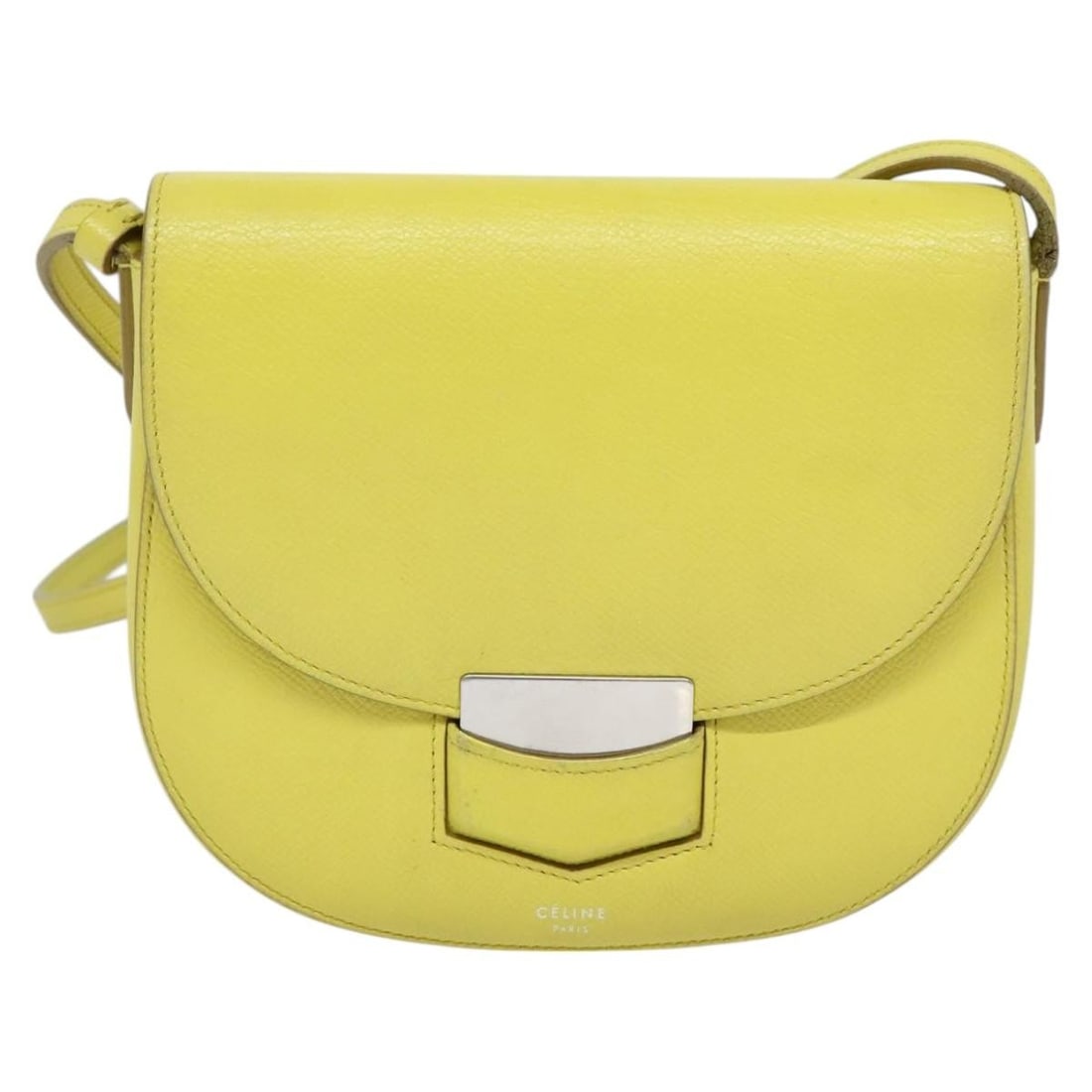 Celine Grainy Leather Trotteur Crossbody Bag Yellow: Celine Grainy Leather Trotteur Crossbody Bag Yellow This Celine Trotteur crossbody bag is crafted from yellow grainy leather, designed for female use. It features a compact shape ideal for everyday es