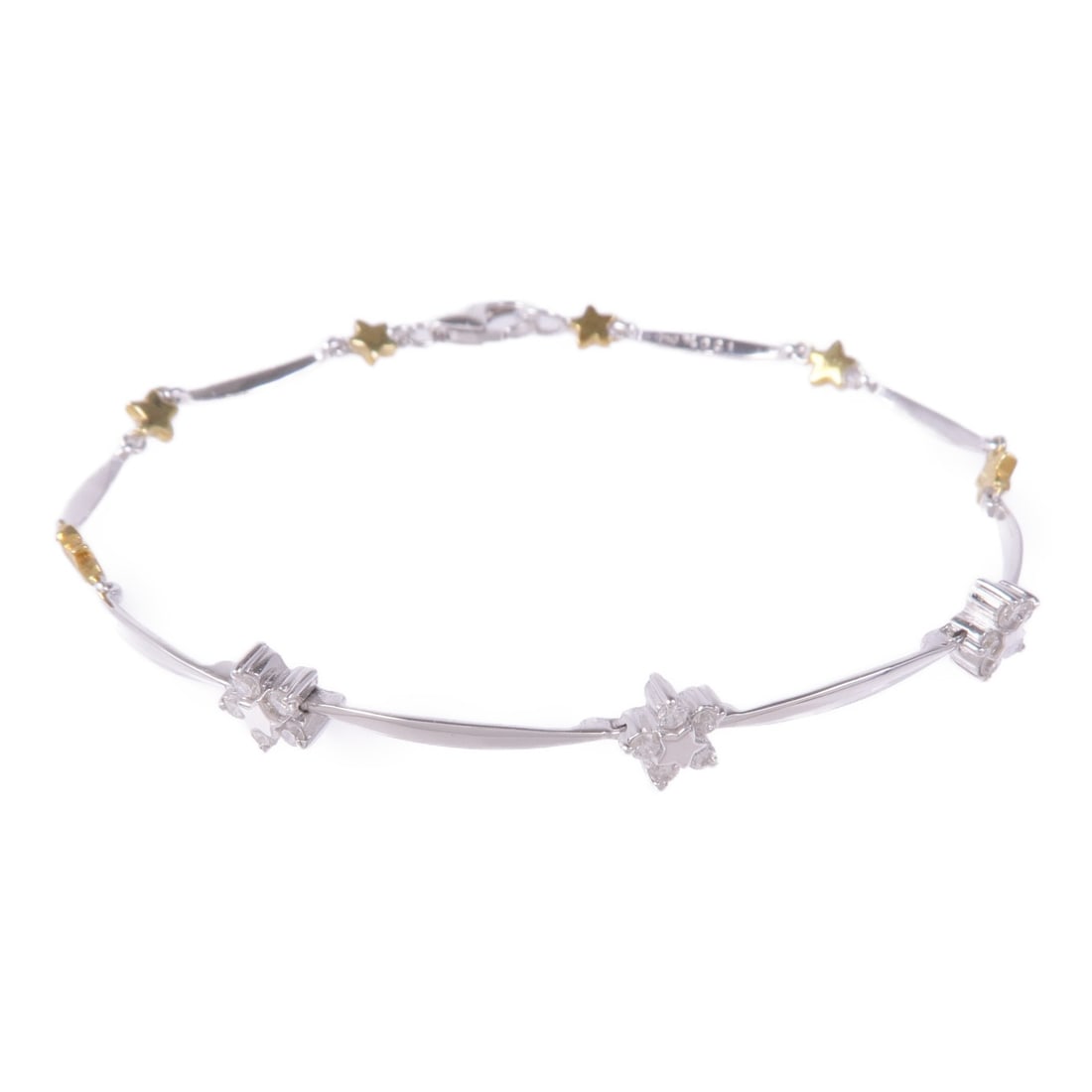 JEWELRY Diamond Bracelet in 18K Yellow and White Gold: JEWELRY Diamond Bracelet in 18K Yellow and White Gold This elegant diamond bracelet features a stunning design crafted from K18 white gold. It showcases a clear diamond that adds a touch of brilliance