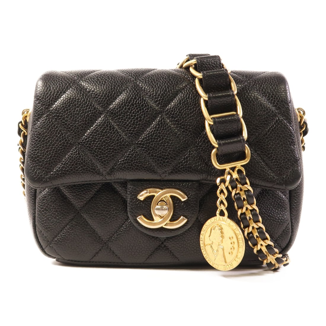 CHANEL Black Calfskin GHW Chain Shoulder Bag: CHANEL Black Calfskin GHW Chain Shoulder Bag Elevate your style with this elegant CHANEL Chain Shoulder Bag, crafted from luxurious black calfskin leather. This classic shoulder bag combines functiona