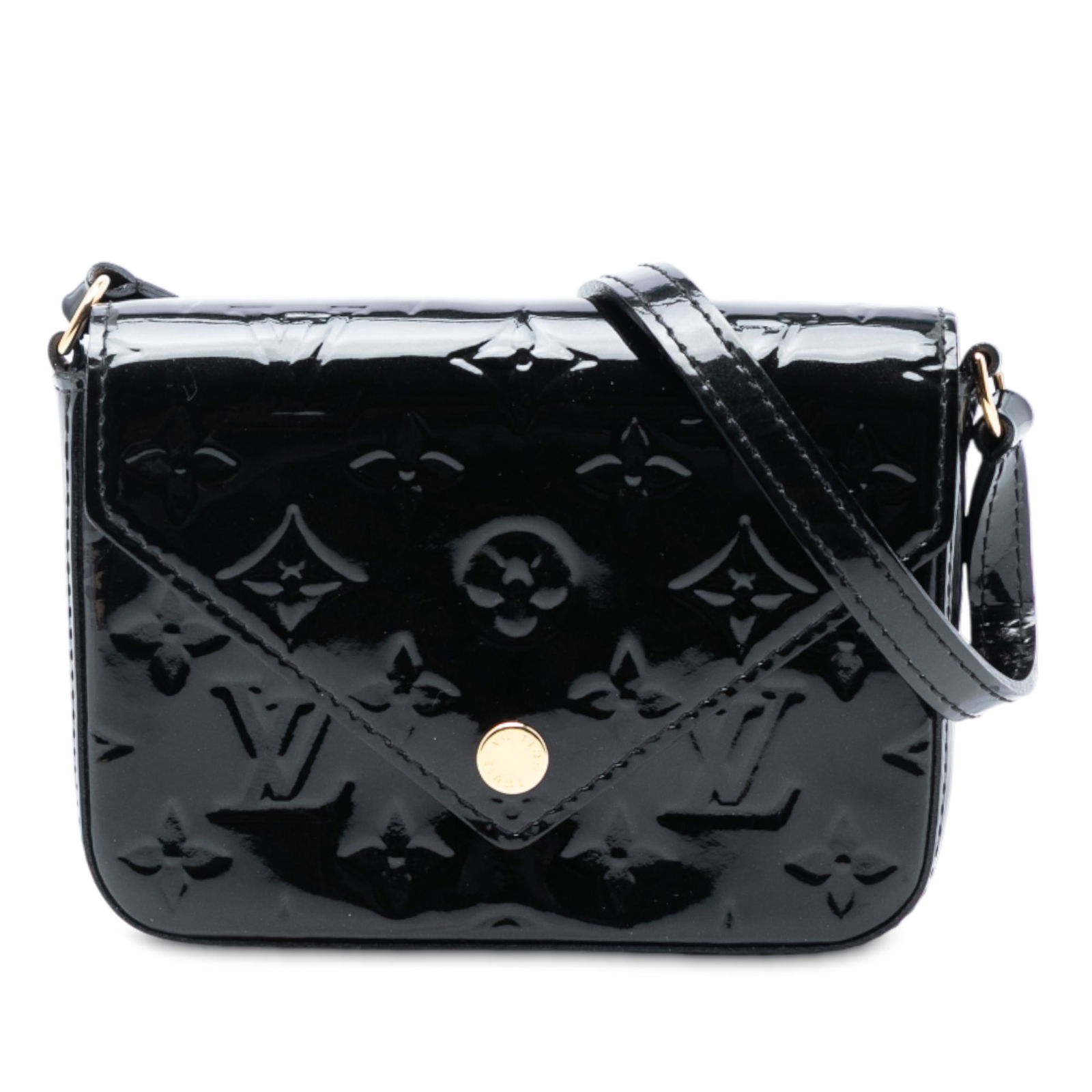 Louis Vuitton Mini Sac Lucie Black Monogram Vernis Leather Shoulder Bag: Louis Vuitton Mini Sac Lucie Black Monogram Vernis Leather Shoulder Bag This Louis Vuitton Monogram Vernis Mini Sac Lucie features a monogram vernis leather body in black, a flat leather strap, and a