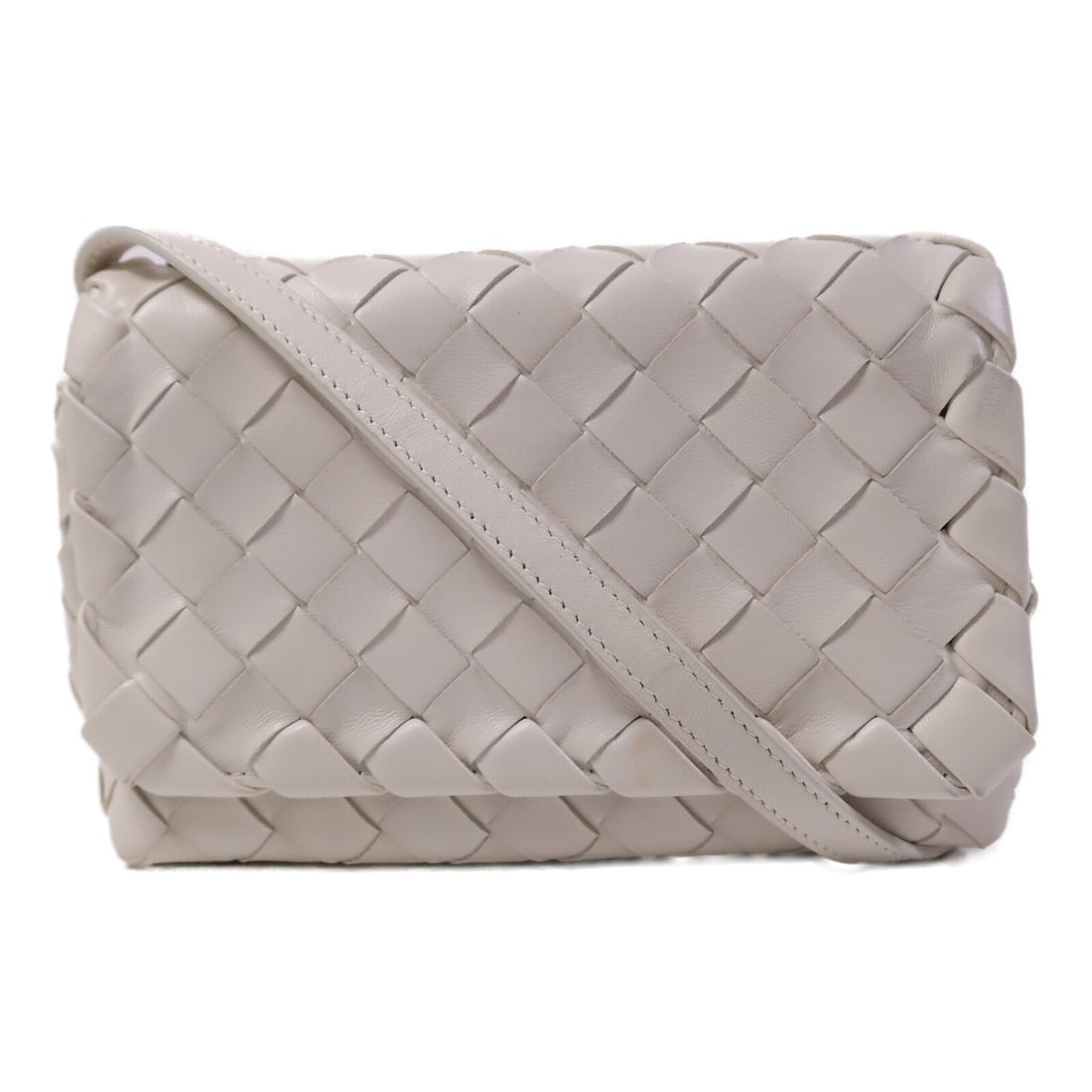 White Calfskin Shoulder Purse by Bottega Veneta with Gold Hardware (1 of 15)