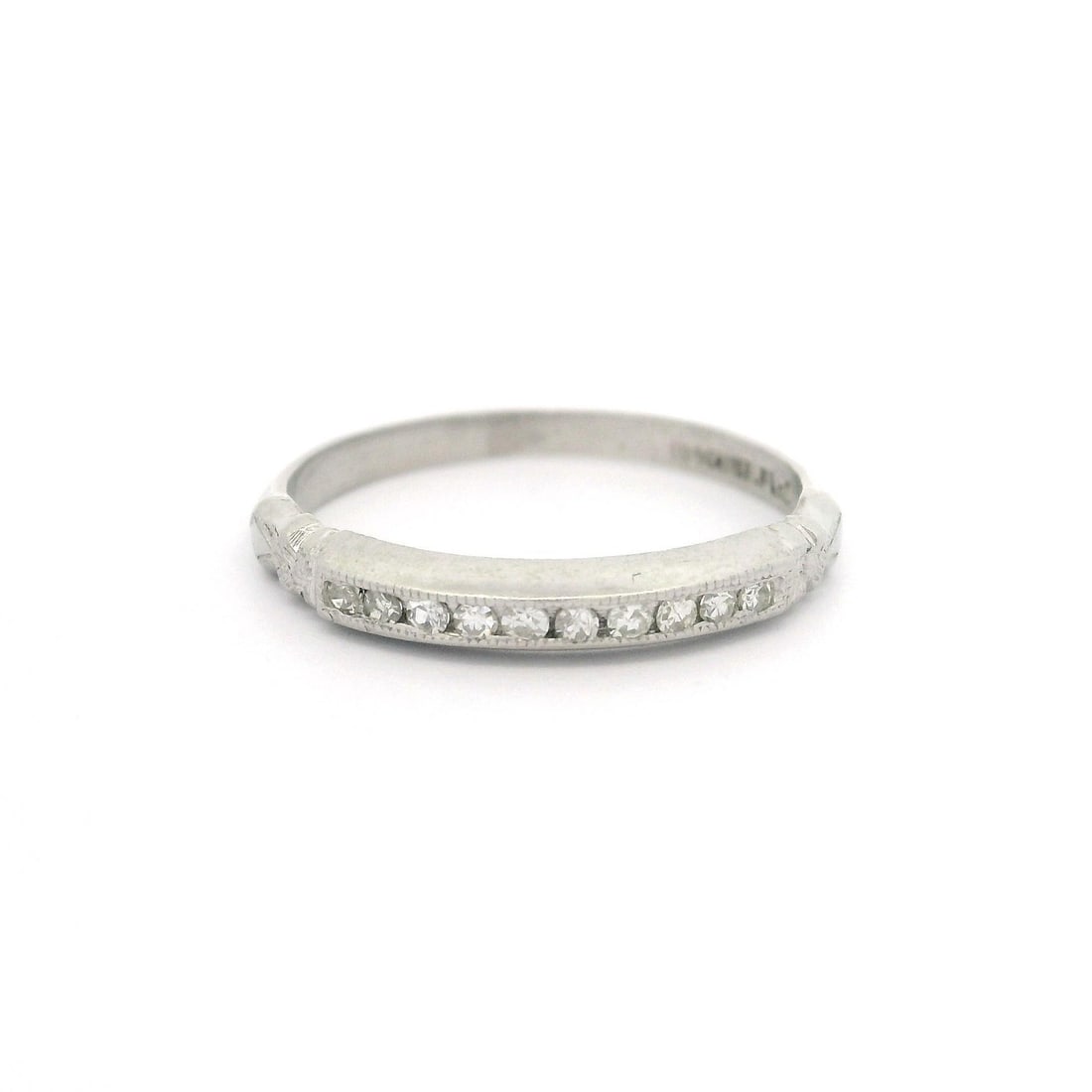 Art Deco Platinum Diamond Band with Channel Set Old Single Cut Stones (1 of 13)