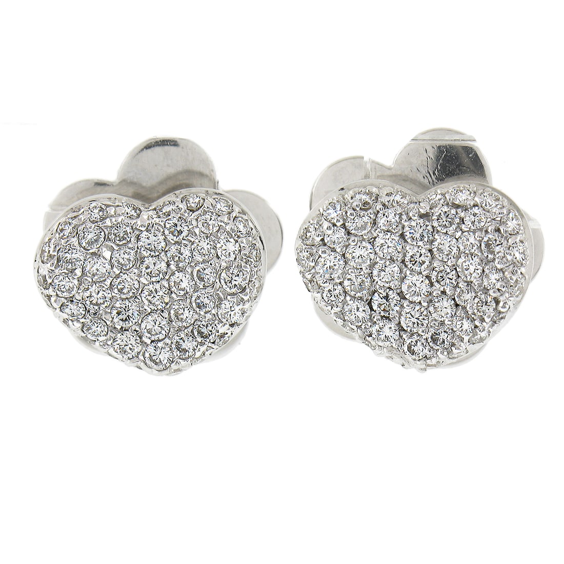 Pasqual Bruni 18K White Gold Pave Diamond Heart Earrings 1ctw (1 of 6)