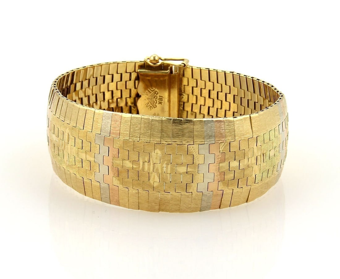 18k Tricolor Gold Graduated Bangle Bracelet Diamond Cut Design 56g (1 of 5)