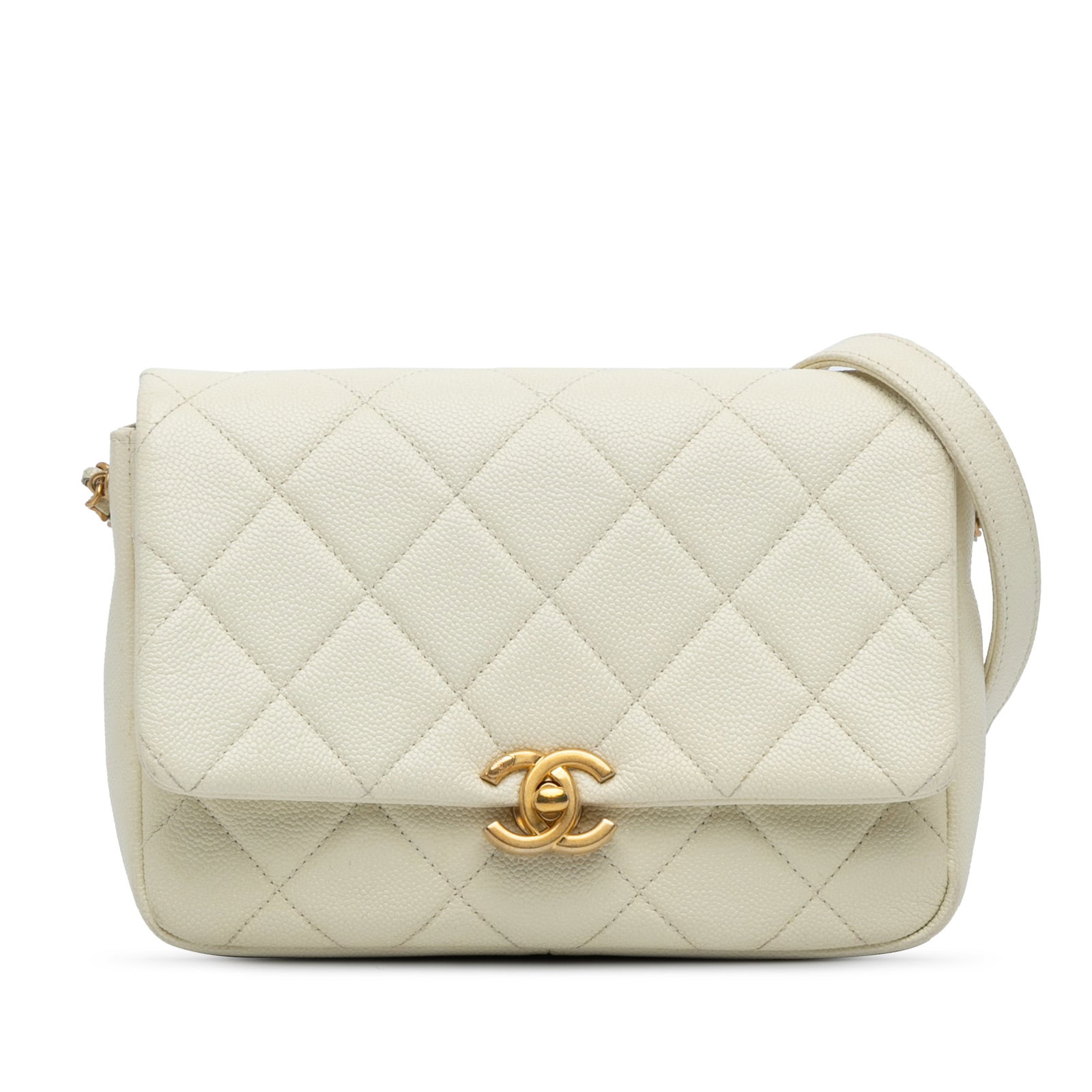 Chanel Small Quilted Caviar Melody Flap Shoulder Bag White: Chanel Small Quilted Caviar Melody Flap Shoulder Bag White Elevate your accessory collection with the Chanel Small Quilted Caviar Chain Melody Flap shoulder bag. Crafted from luxurious caviar leather,