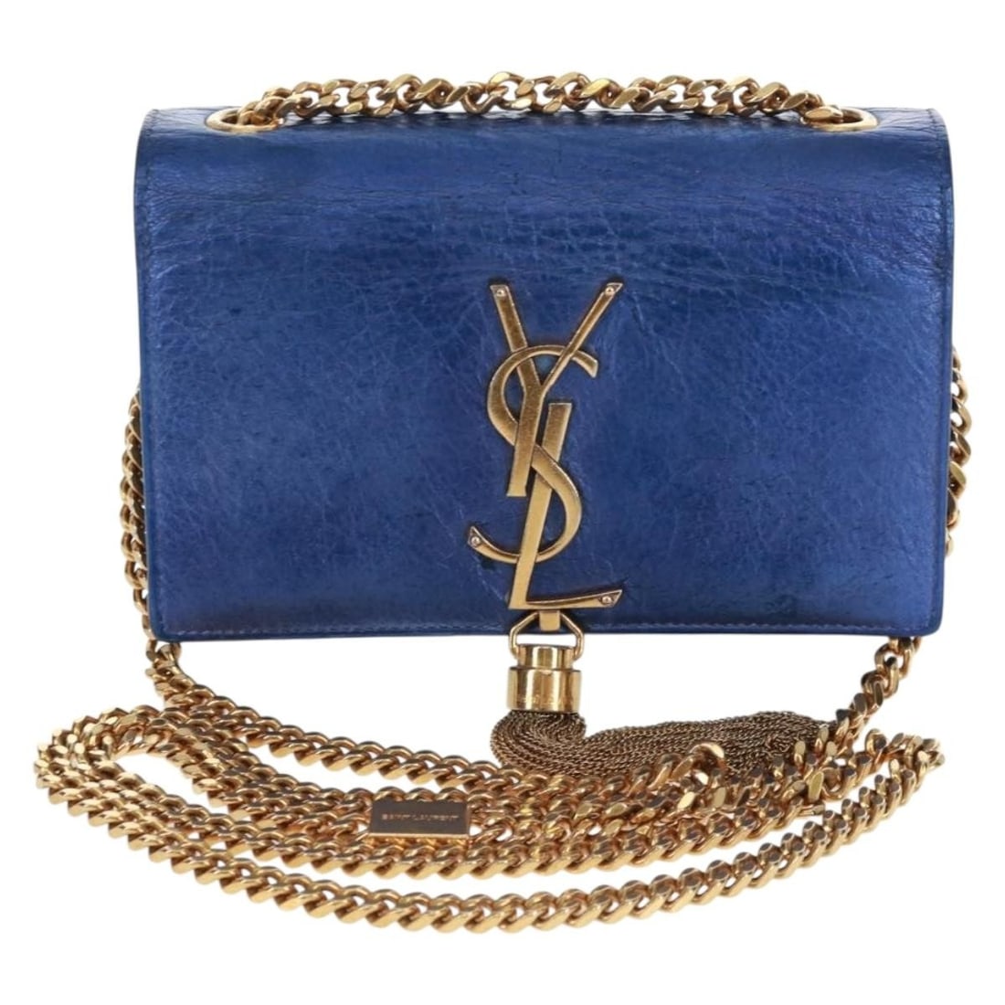 Saint Laurent Blue Leather Classic Monogram Tassel Shoulder Bag (1 of 18)