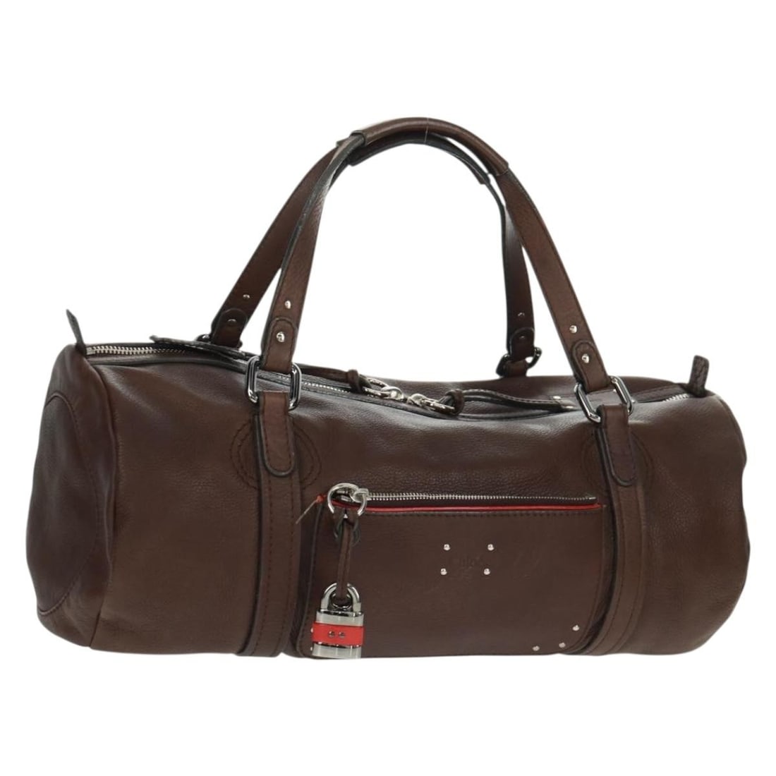 Chloe Mr Paddington Brown Leather Handbag with Silver Accents and Dust Bag: Chloe Mr Paddington Brown Leather Handbag with Silver Accents and Dust Bag This Chloe Mr Paddington handbag features a brown and silver leather exterior, complemented by silver-tone hardware. The bag