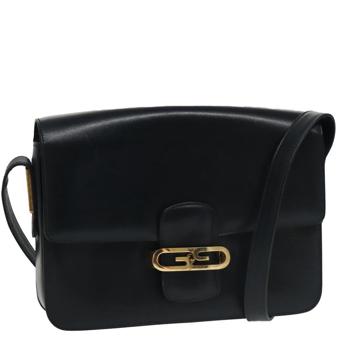 Gucci Leather Navy Shoulder Bag Vintage Model: Gucci Leather Navy Shoulder Bag Vintage Model This vintage Gucci shoulder bag for women is crafted from navy leather and features a classic design. It shows signs of use including rubbing, slight shap