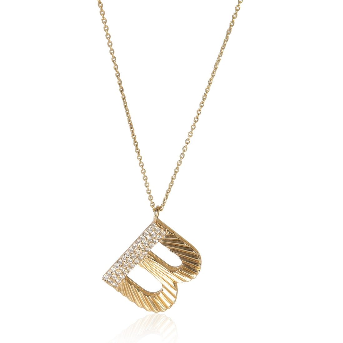 Large Initial B Pendant in 14K Yellow Gold with Diamonds: Large Initial B Pendant in 14K Yellow Gold with Diamonds This pre-owned women's pendant features a large initial 'B' design crafted in 14K yellow gold. The pendant is adorned with round brilliant whit