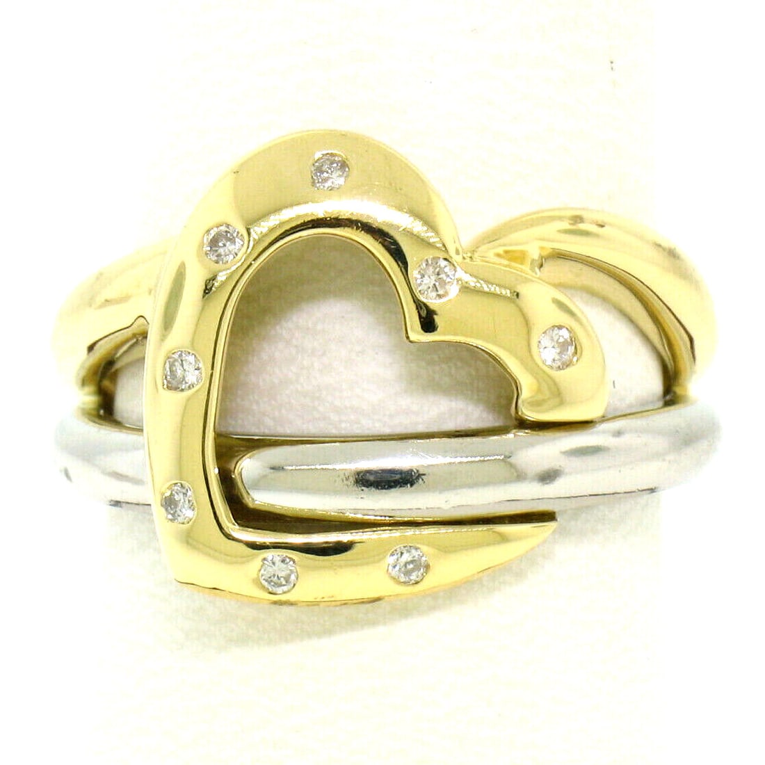 18k Two Tone Gold Open Heart Diamond Ring 0.08ctw (1 of 6)
