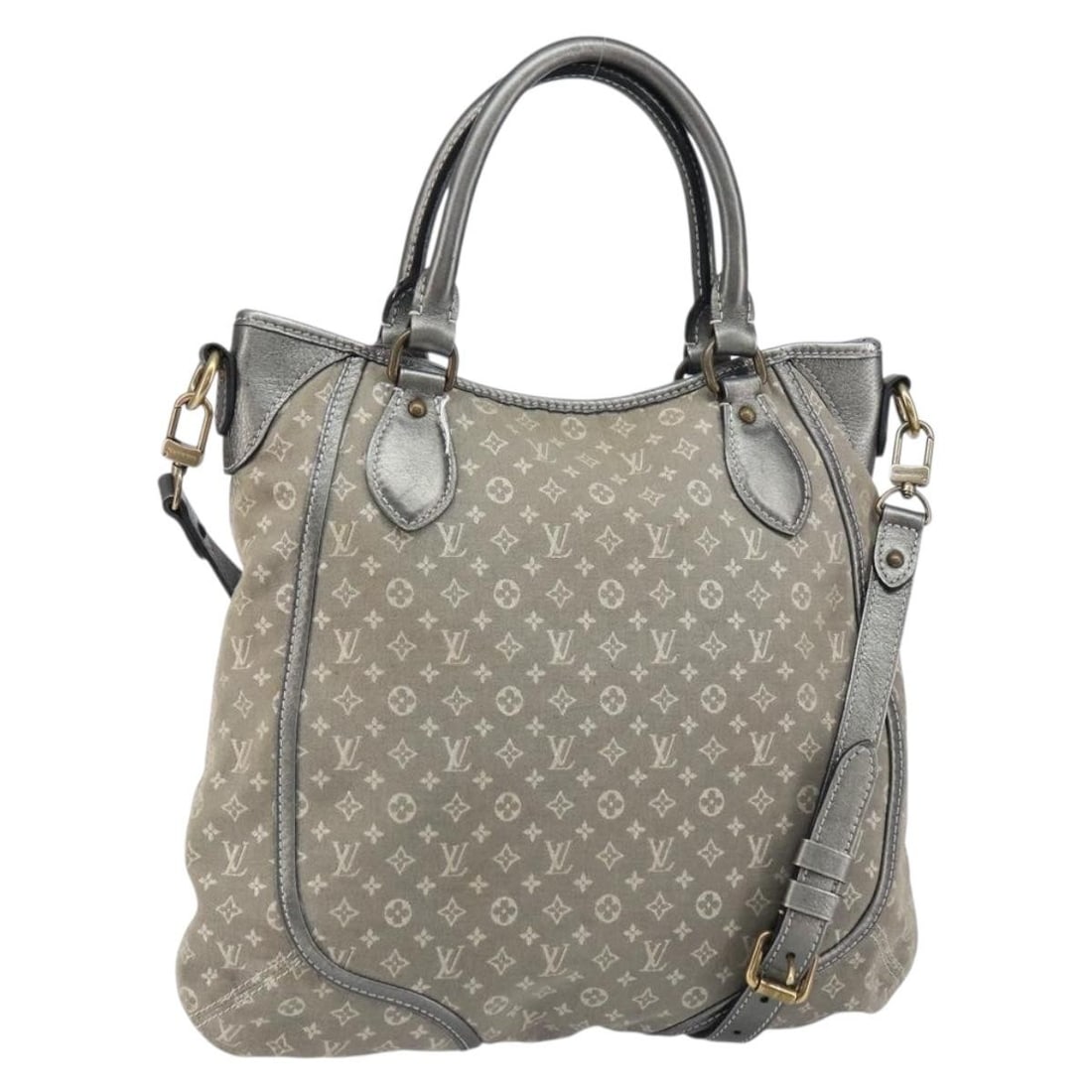 Louis Vuitton Mini Lin Gray Canvas Angele Handbag 36x31x36cm: Louis Vuitton Mini Lin Gray Canvas Angele Handbag 36x31x36cm This pre-owned Louis Vuitton Angele handbag features gray canvas construction designed for women. It offers a spacious interior with multip