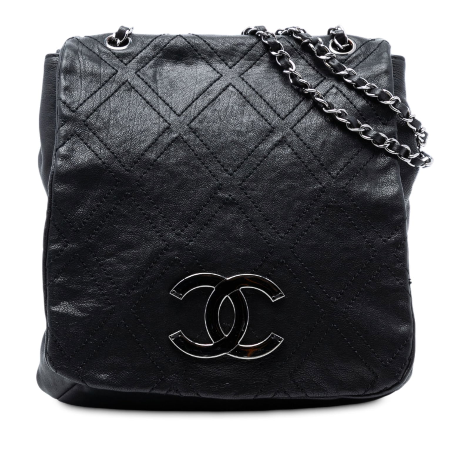 Black Chanel Diamond Stitch Calfskin Crossbody Shoulder Bag: Black Chanel Diamond Stitch Calfskin Crossbody Shoulder Bag This Chanel Large Calfskin Diamond Stitch Crossbody bag features a black calfskin leather body with a diamond stitch pattern. It is designed