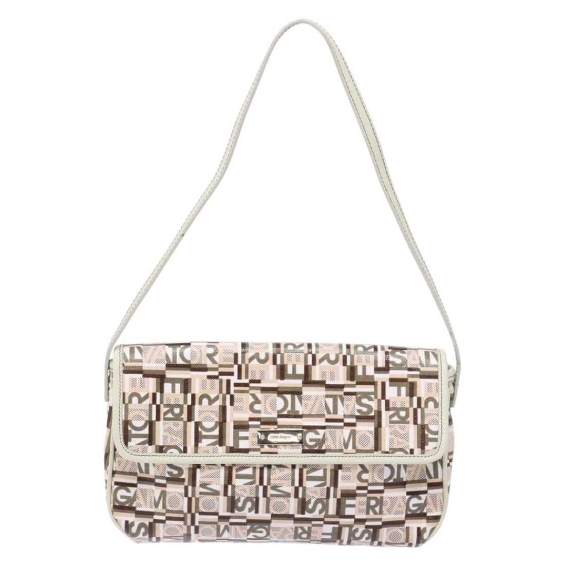 Salvatore Ferragamo Beige Canvas Vintage Clutch Bag 23cm x 12cm x 5cm: Salvatore Ferragamo Beige Canvas Vintage Clutch Bag 23cm x 12cm x 5cm This vintage Salvatore Ferragamo clutch bag for women features a beige canvas exterior with metal fittings. It shows signs of wear