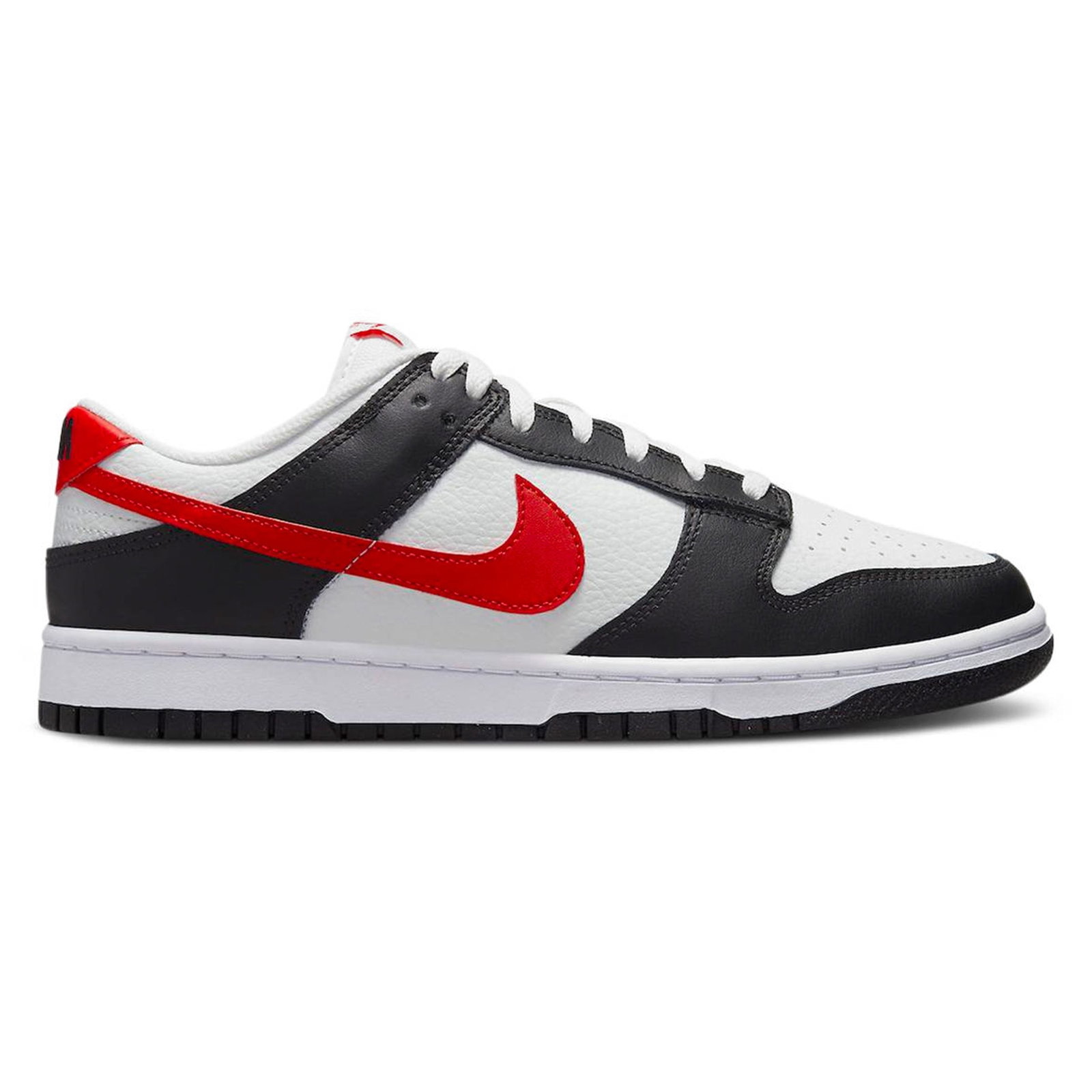 Dunk Low Red Swoosh Panda Sneakers by Nike: Dunk Low Red Swoosh Panda Sneakers by Nike The Nike Dunk Low Red Swoosh Panda features an authentic design with a distinctive red Swoosh accent. This pair is in un-used and unworn condition. It is ava
