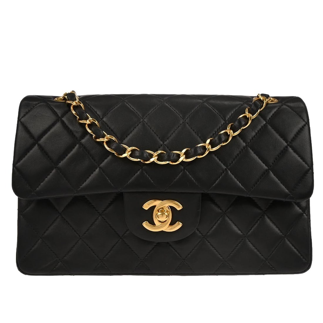 Small Classic Double Flap Black Leather Shoulder Bag by Chanel (1 of 10)