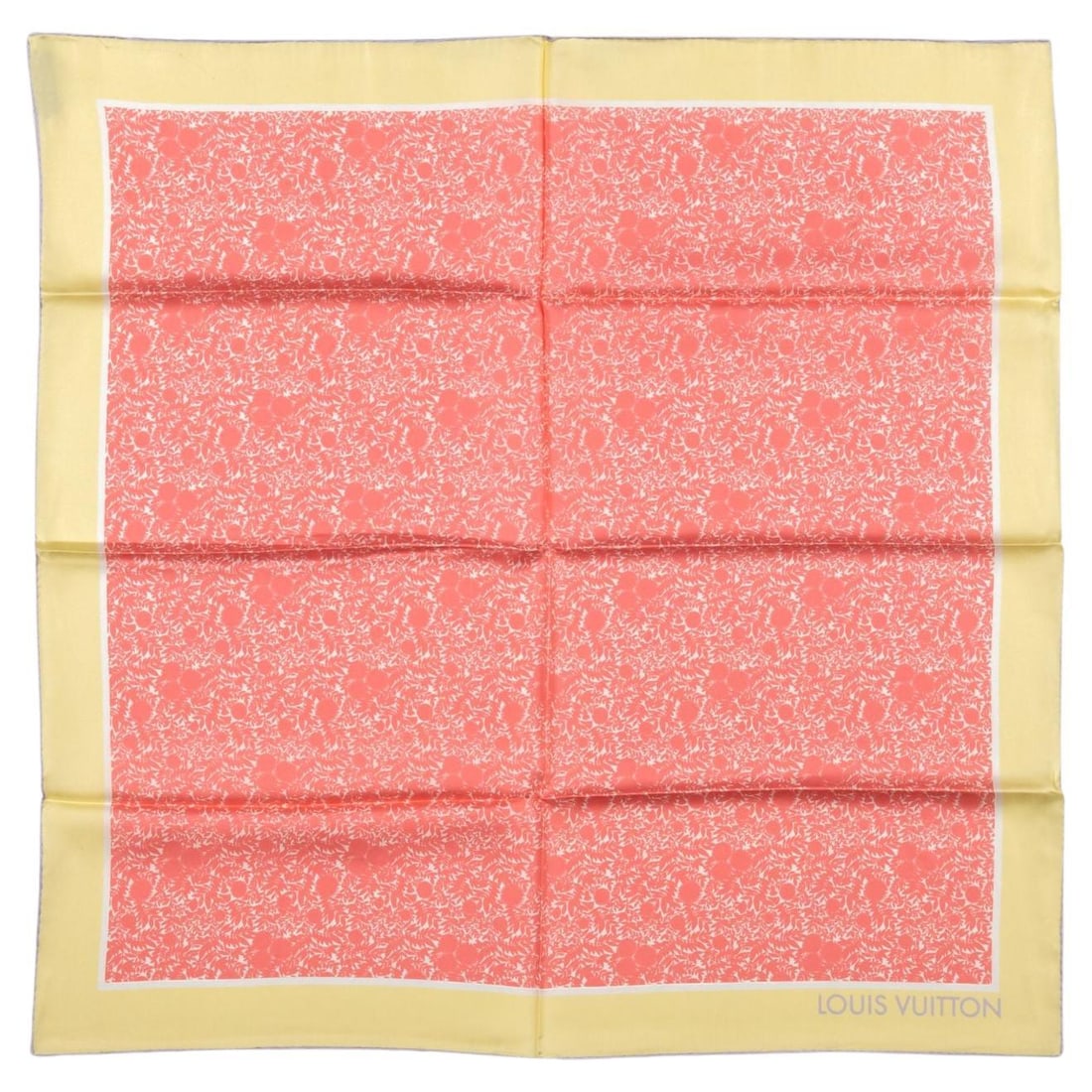 Louis Vuitton Pink Silk Scarf with Beige Edges 27x27 in Italy: Louis Vuitton Pink Silk Scarf with Beige Edges 27x27 in Italy This exquisite Louis Vuitton silk scarf features a beautiful pink hue complemented by beige rolled edges, making it a stylish accessory fo