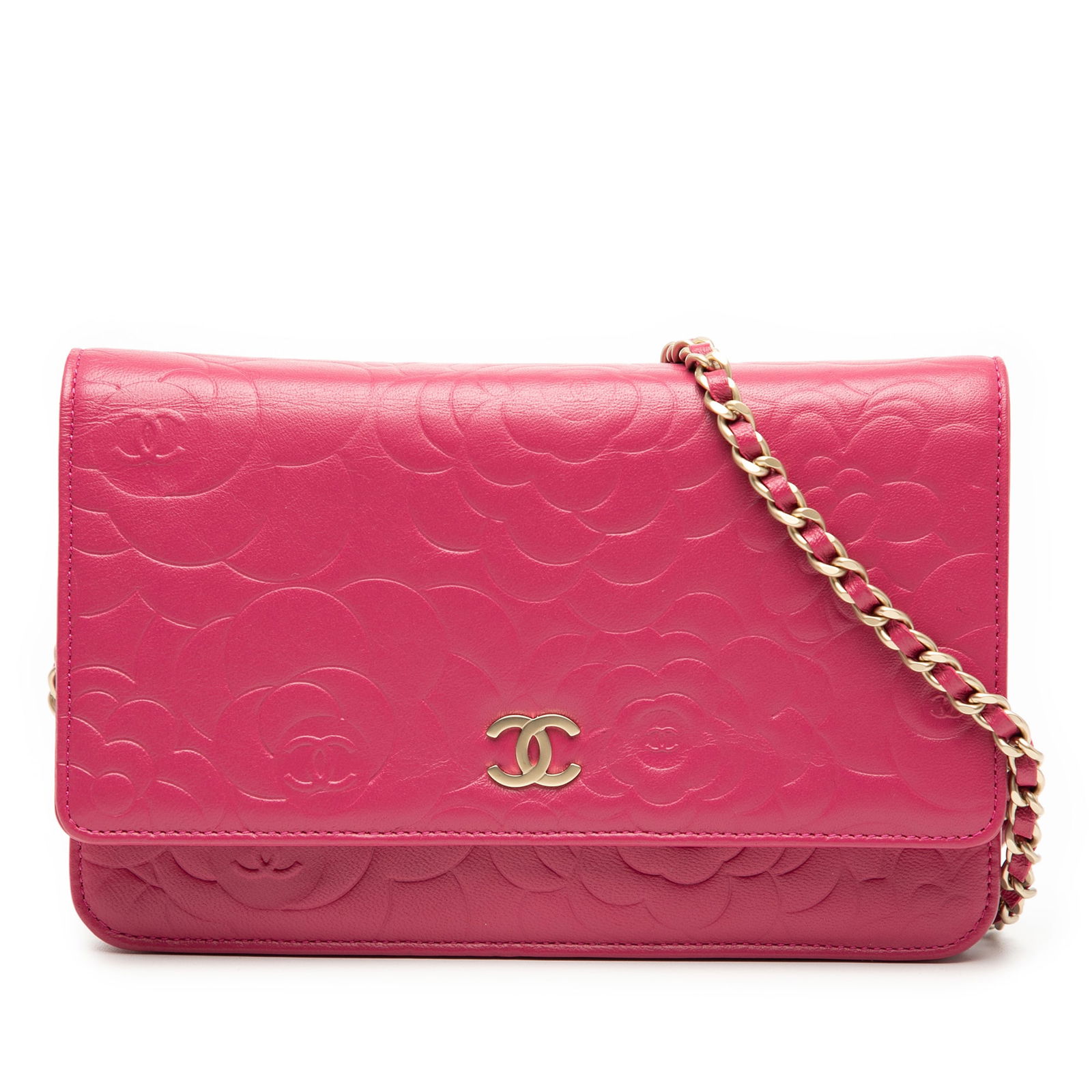 Pink Chanel Camellia Embossed Lambskin Wallet On Chain Bag (1 of 8)