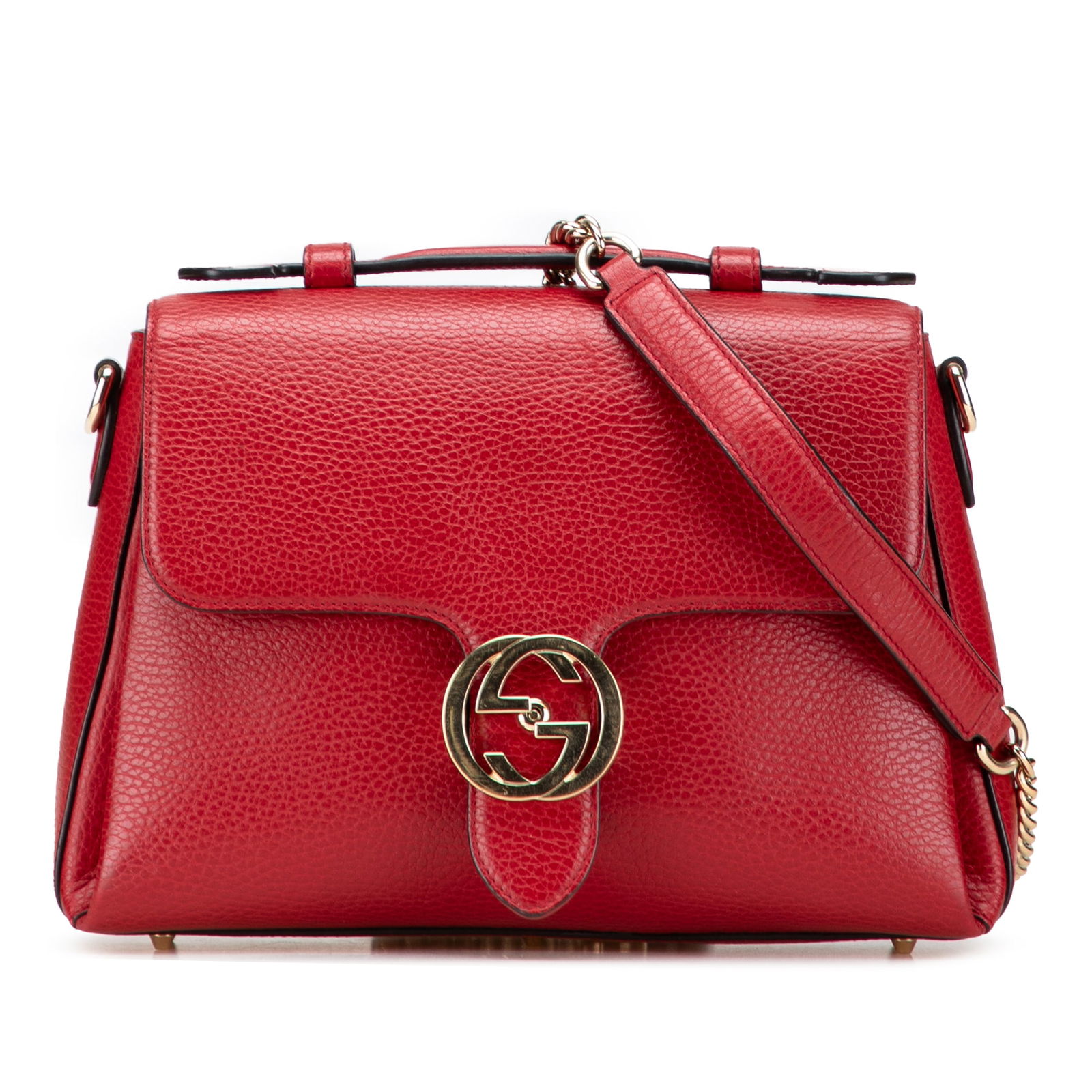Gucci Small Dollar Calf Interlocking G Red Satchel: Gucci Small Dollar Calf Interlocking G Red Satchel This Gucci Small Dollar Calf Interlocking G Satchel is crafted from luxurious leather and features a stylish flat leather top handle along with a det