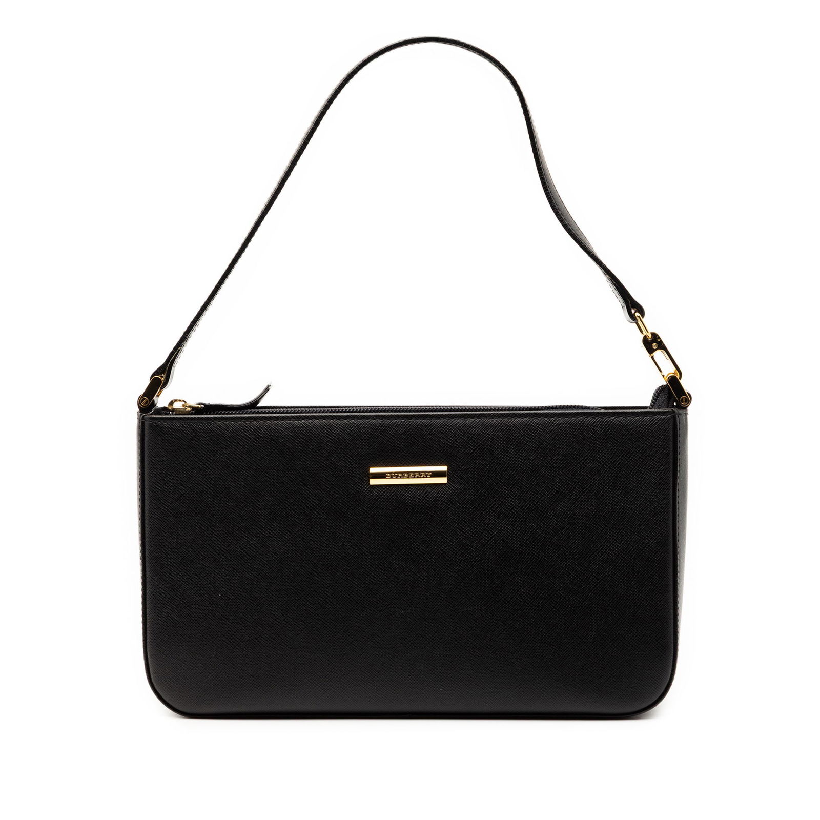 Black Leather Burberry Shoulder Bag with Top Zip and Interior Pocket (1 of 6)