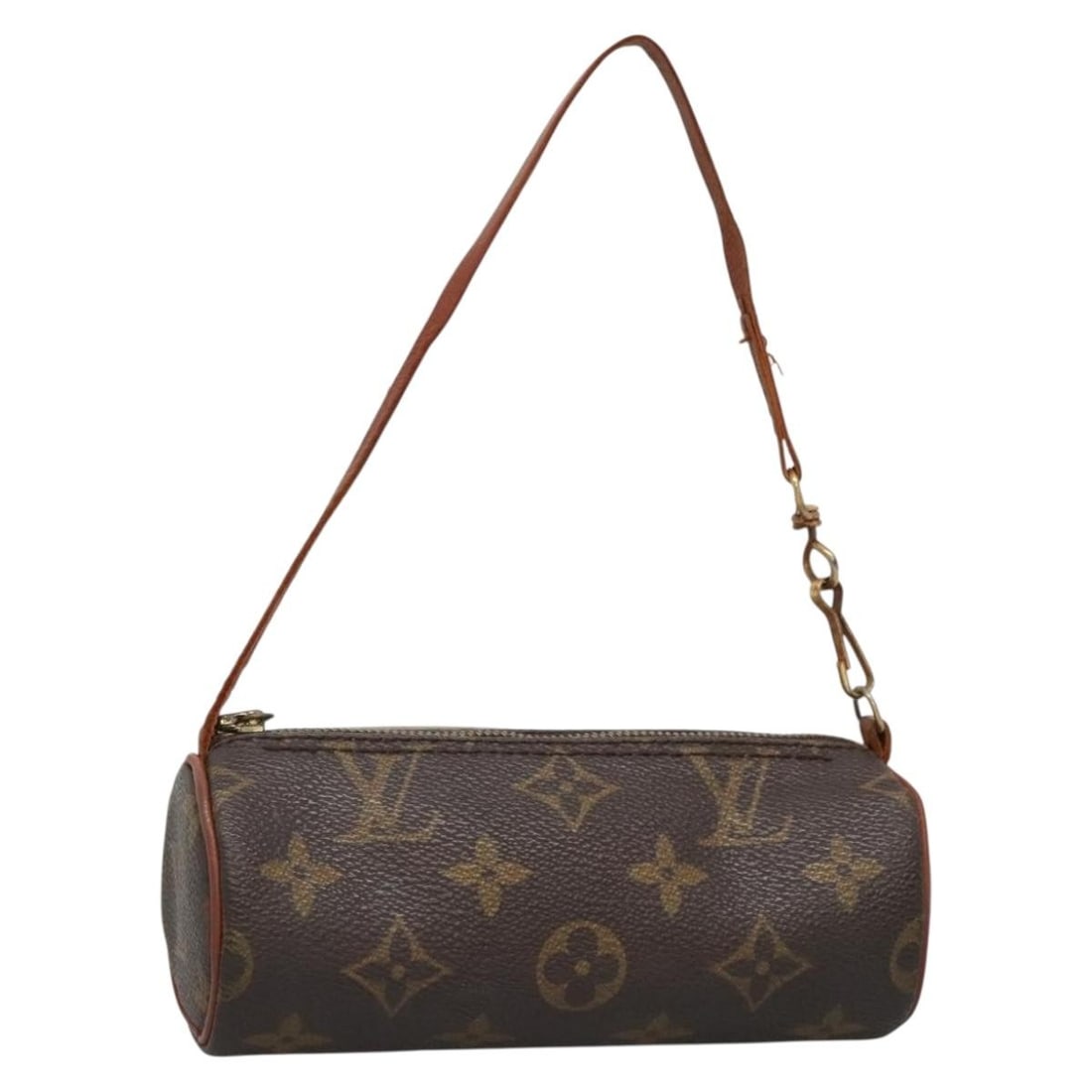 Louis Vuitton Monogram Canvas Papillon Pochette Handbag Brown: Louis Vuitton Monogram Canvas Papillon Pochette Handbag Brown This Louis Vuitton Papillon Pochette is crafted from monogram canvas in a brown color, designed for women. The compact bag features a cyli
