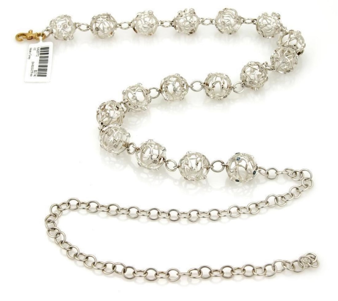 Sterling Silver Necklace With Champagne Topaz Cage Beads By Gurhan Adjustable 30.5 Inch: Sterling Silver Necklace With Champagne Topaz Cage Beads By Gurhan Adjustable 30.5 Inch This Gurhan necklace features a distinctive fancy design with sterling silver cage balls and is accented by whit