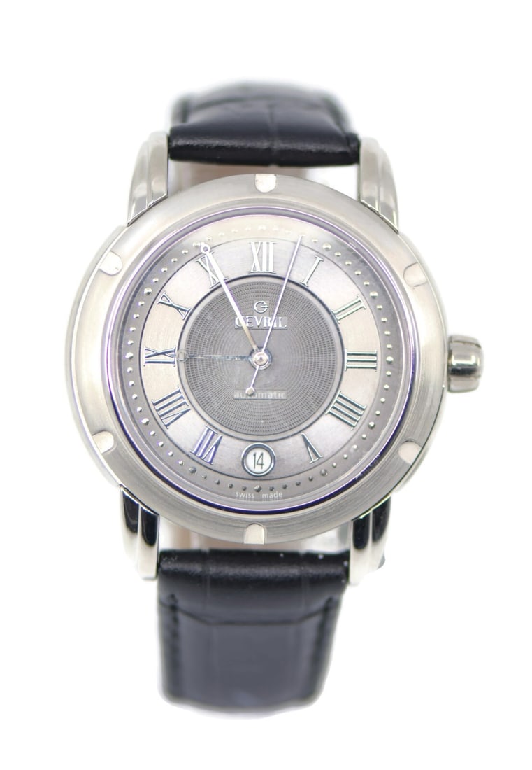 Gevril Automatic Watch AO111R4 Stainless Steel 39mm Grey Dial Leather Band (1 of 3)