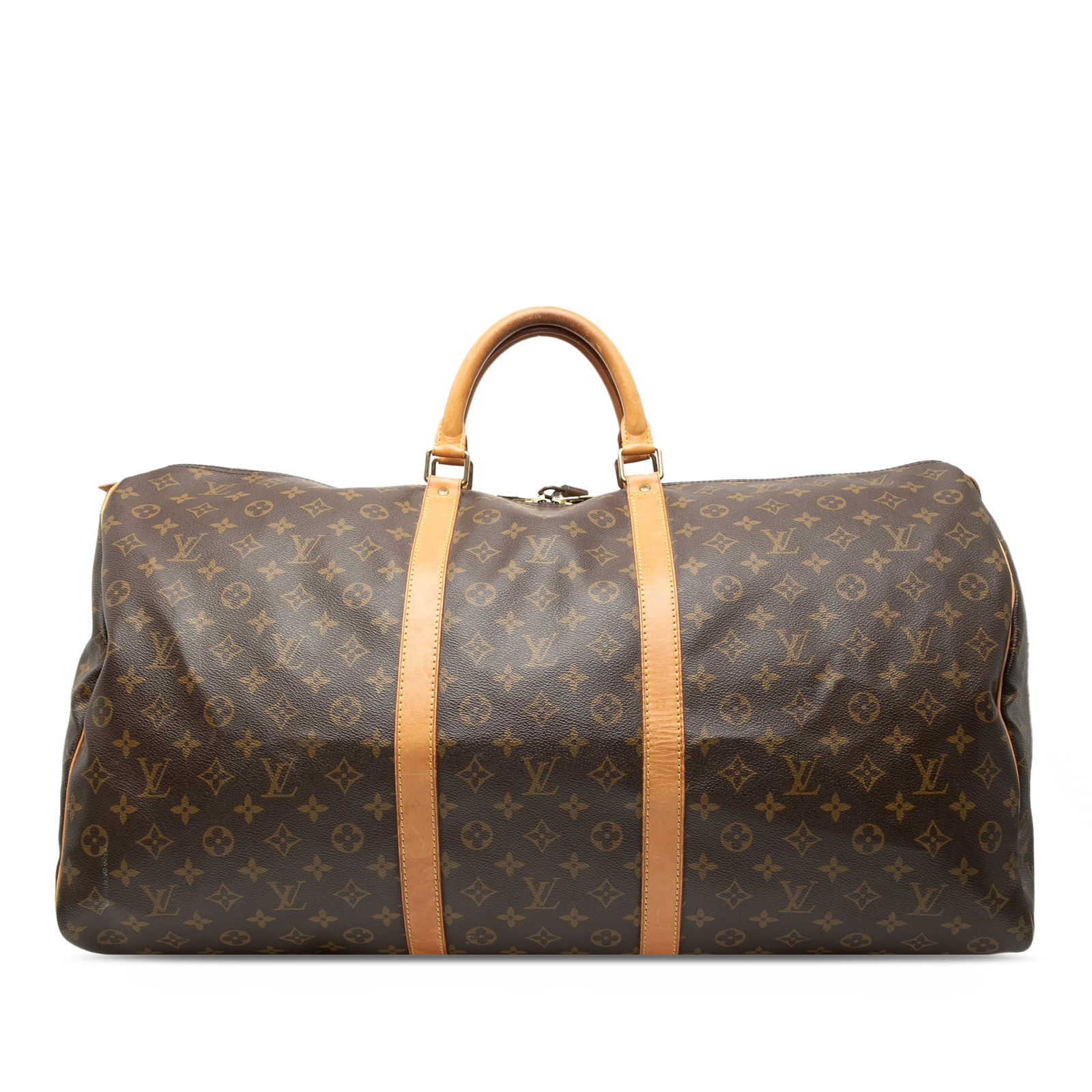Louis Vuitton Keepall 60 Travel Bag in Monogram Canvas: Louis Vuitton Keepall 60 Travel Bag in Monogram Canvas The Louis Vuitton Monogram Keepall 60 is a spacious travel bag featuring the signature monogram canvas exterior and rolled vachetta leather handl