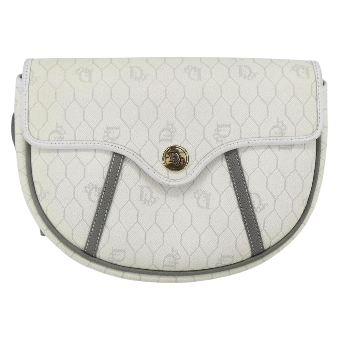 Christian Dior Honeycomb White Canvas Flap Shoulder Bag 20x16x6cm: Christian Dior Honeycomb White Canvas Flap Shoulder Bag 20x16x6cm This vintage Christian Dior Honeycomb flap crossbody bag is crafted from coated canvas in white. Designed for women, it features a fla